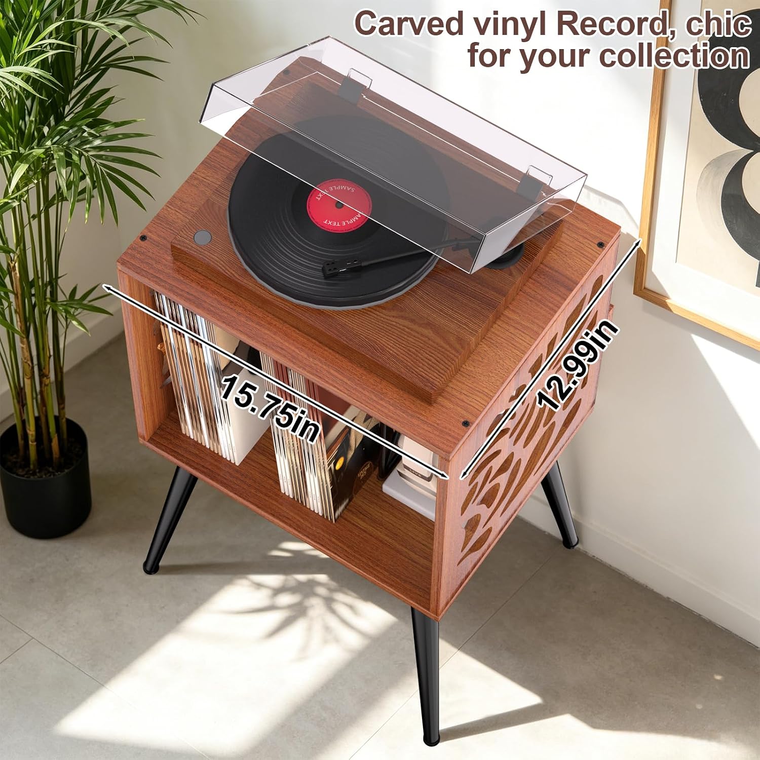 Stylish Record Player Stand with Storage, Holds 100+ Vinyl Records
