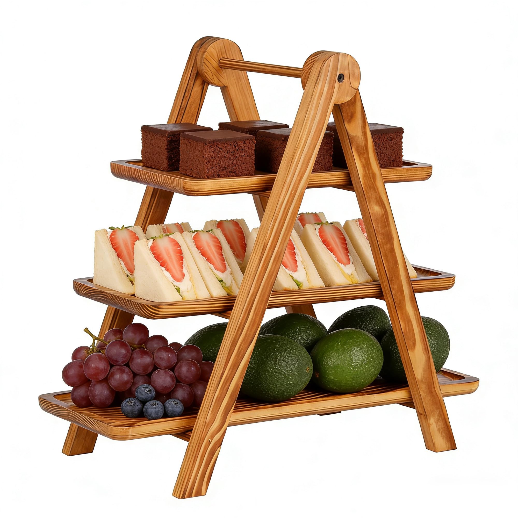 Wooden 3 Tier Serving Tray: Detachable 3 Tier Serving Tray Paulownia Wooden Three Tiered Cake Stand for Party Wedding Birthday Fruit Dessert Display