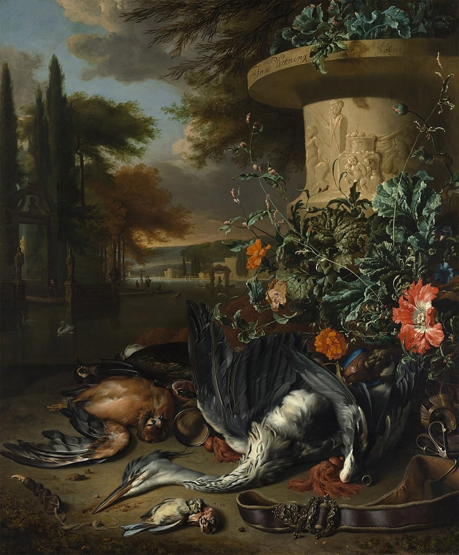 ARTXLXXBN Famous Prints Artwork Pictures Poster Painting Art Gamepiece with a Dead Heron by Jan Baptist Weenix Artwork Landscape Pictures for Home Decor 60x90cm