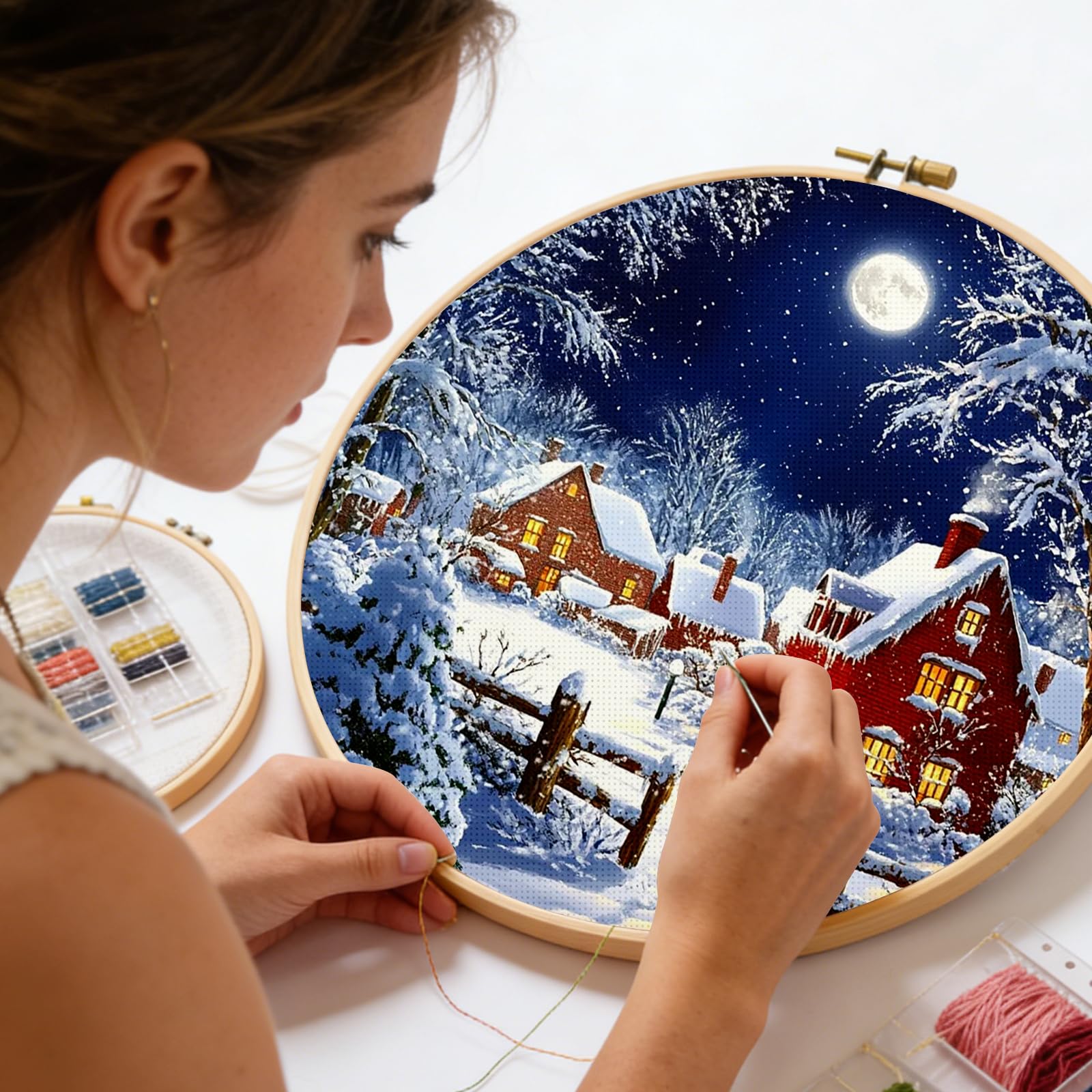 Xmas Cottage Full 14CT 2 nici DIY Zestawy do haftu krzyżykowego 40x40cm