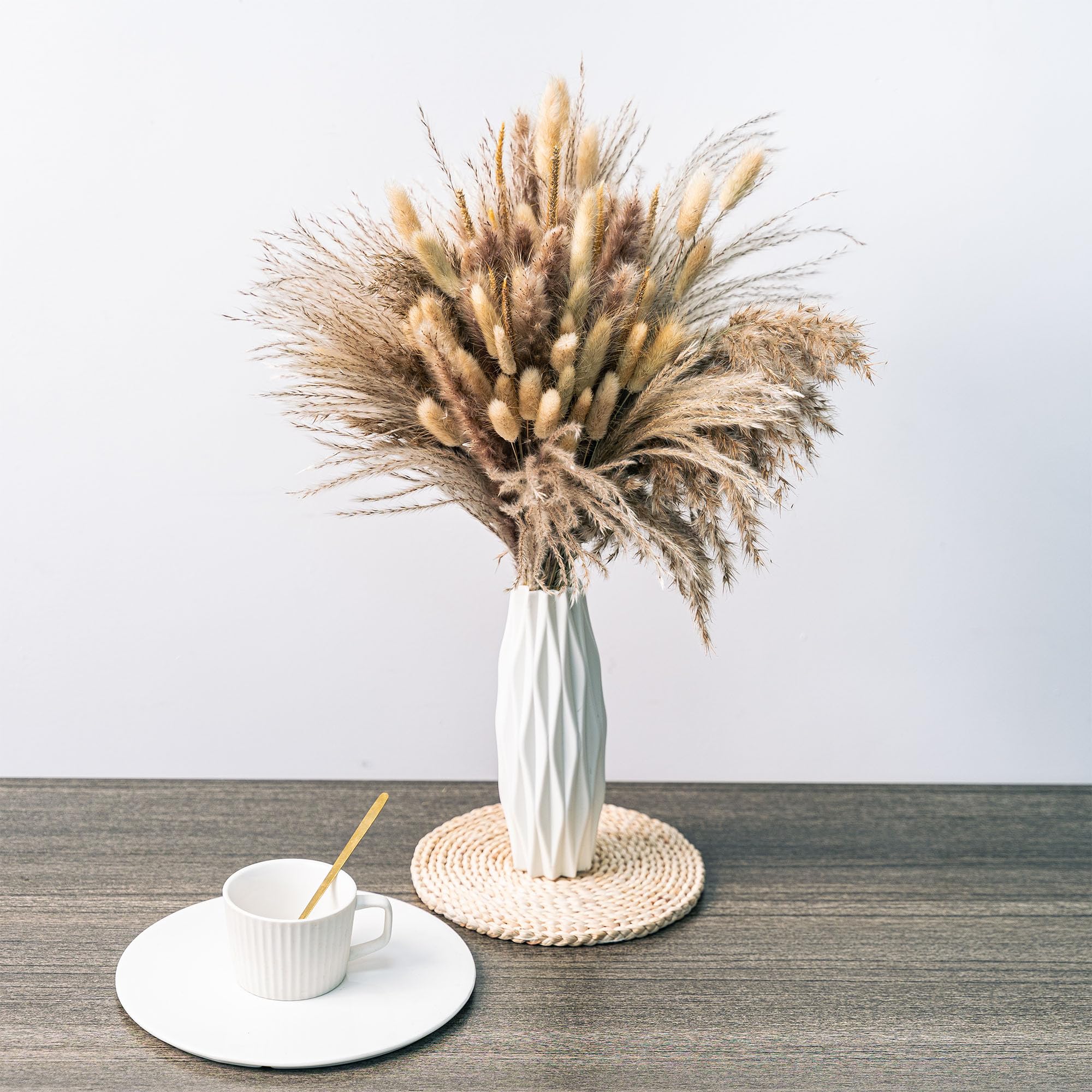 107PCS Natural Dried Pampas Grass Boho Home Decor Bouquet Phragmites Dried Flowers Bouquet for Wedding Floral Arrangements Home Decorations