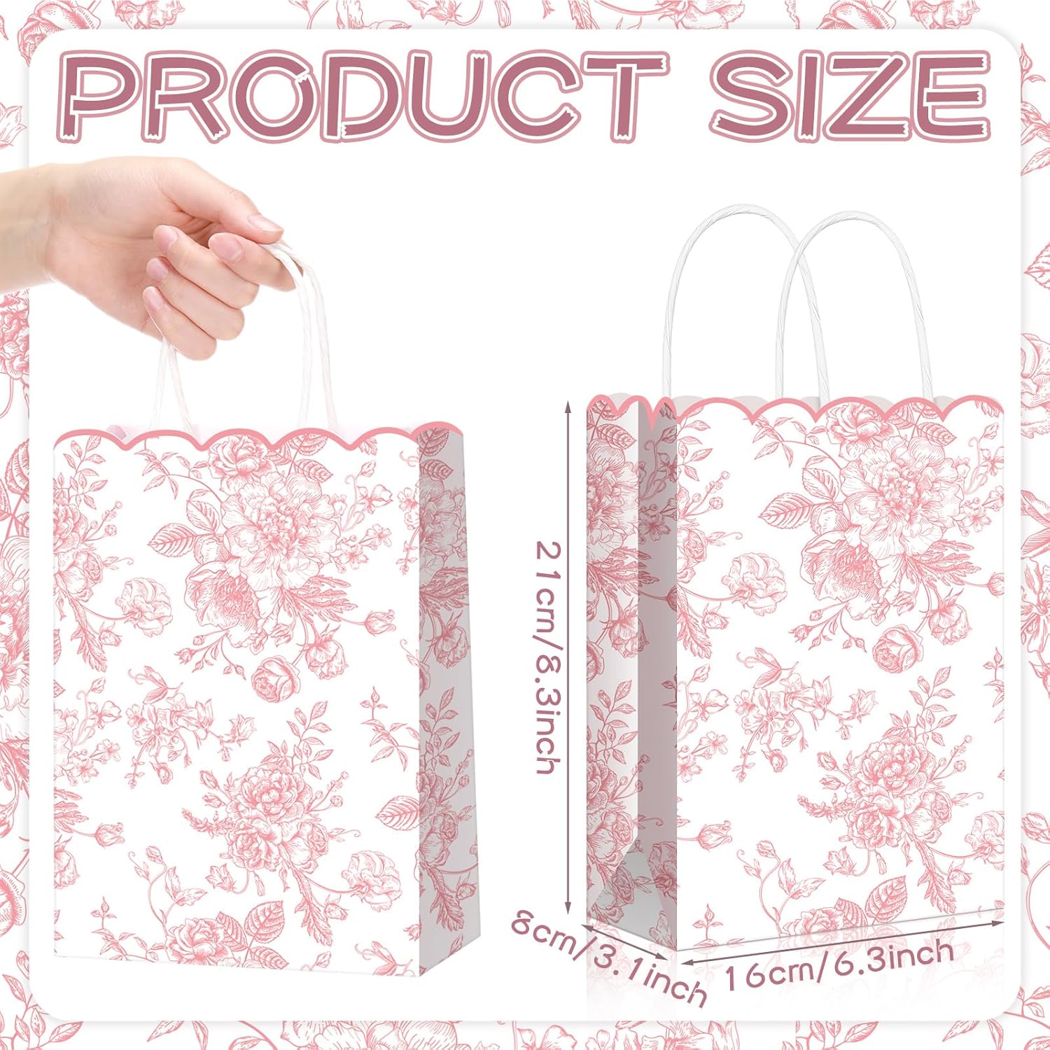 Kolldenn 24 Pcs Pink Floral Gift Bags with Handles Wildflower Party Favor Candy Treat Goodie Bags Scalloped for Birthday Decoration for Bridal Baby Shower Party Supplies - Image 6