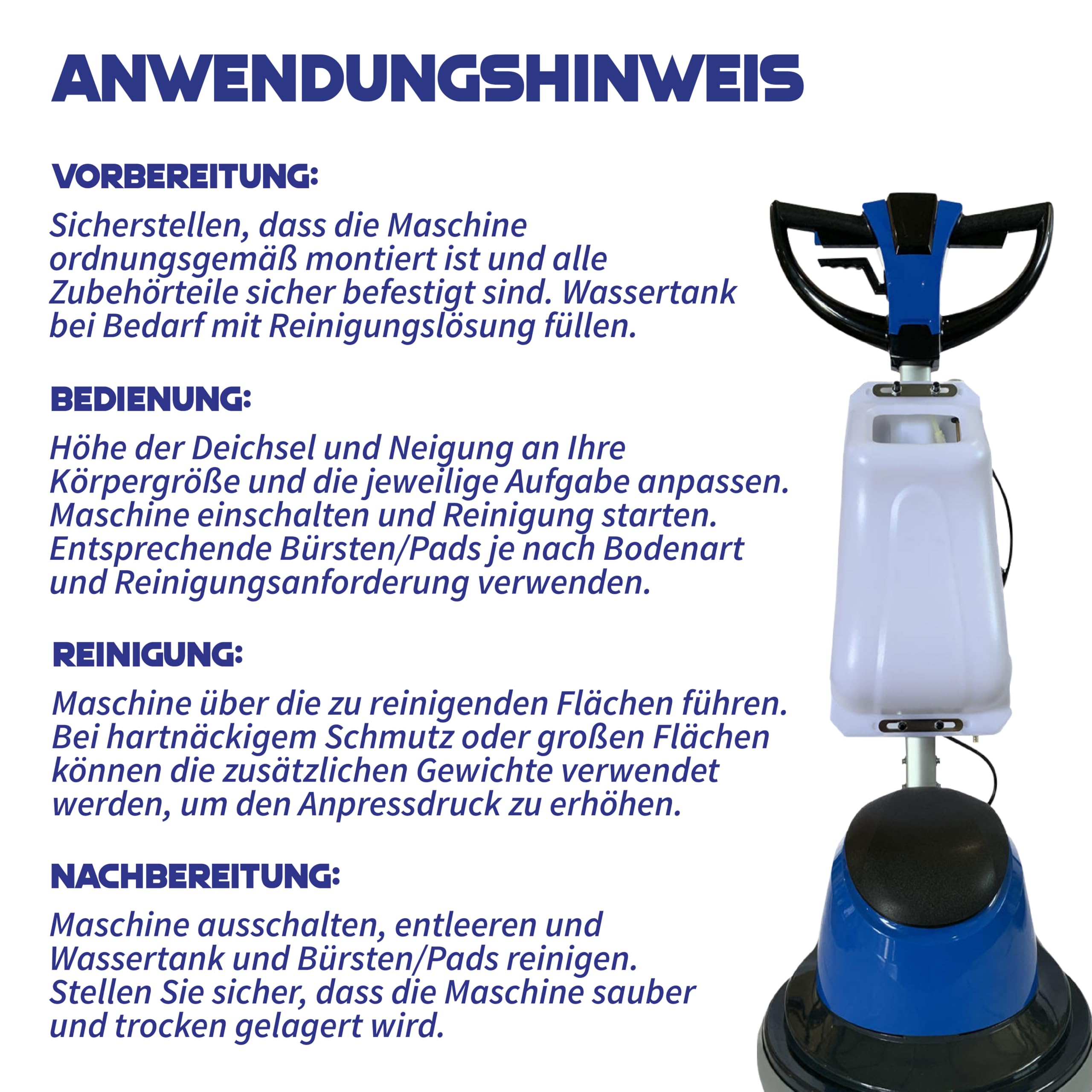 Einscheibenmaschine 17 - Bodenreiniger mit Zubehör für Polieren, Teppichreinigung, Entschichten, Schleifen - Reinigungsmaschine, Poliermaschine für alle wasserfesten Böden