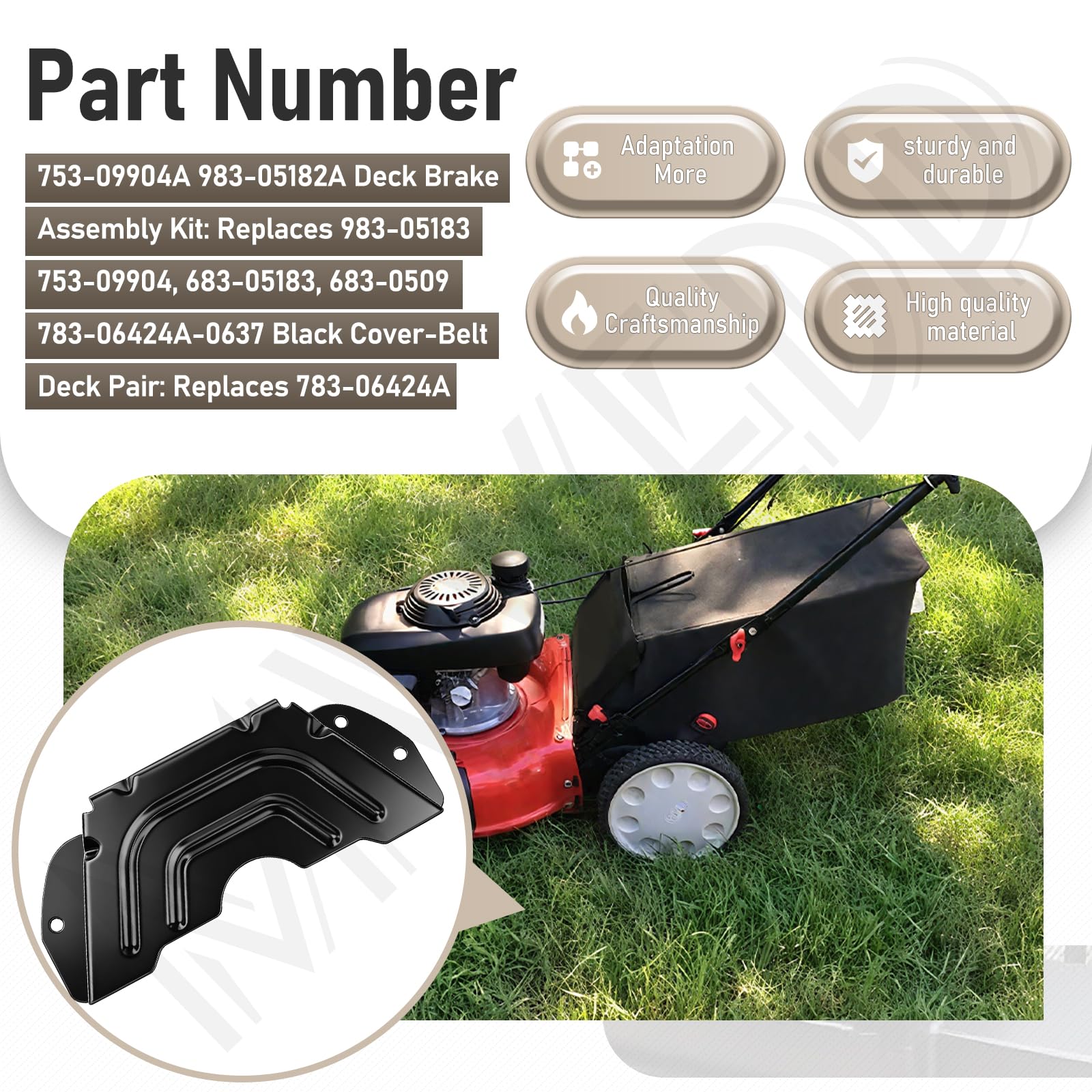 753-09904A 983-05182A Kit de montaje de freno de cubierta y 783-06424A-0637 Cubierta de cinturón de cubierta negra compatible con MTD, Troy-Bilt, Craftsman cortacésped para cubierta 42 con sello