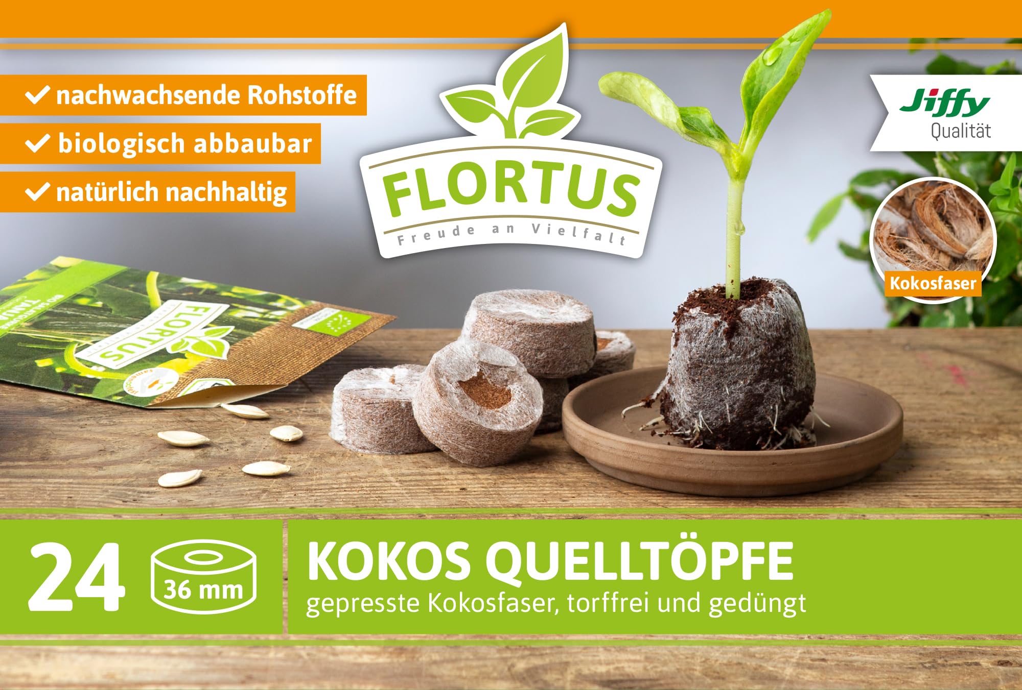 FLORTUS Set Zimmergewächshaus BoQube M anthrazit & Kokos Quelltöpfe (24 STK) | Gewächshaus & Quelltabletten aus Kokoserde Anzuchterde | Geschenkset