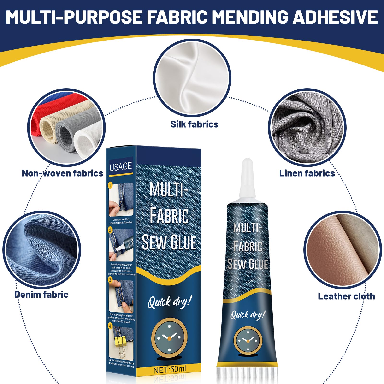 Colle Textile - 50 Ml - Lavable En Machine - Durcissement 24