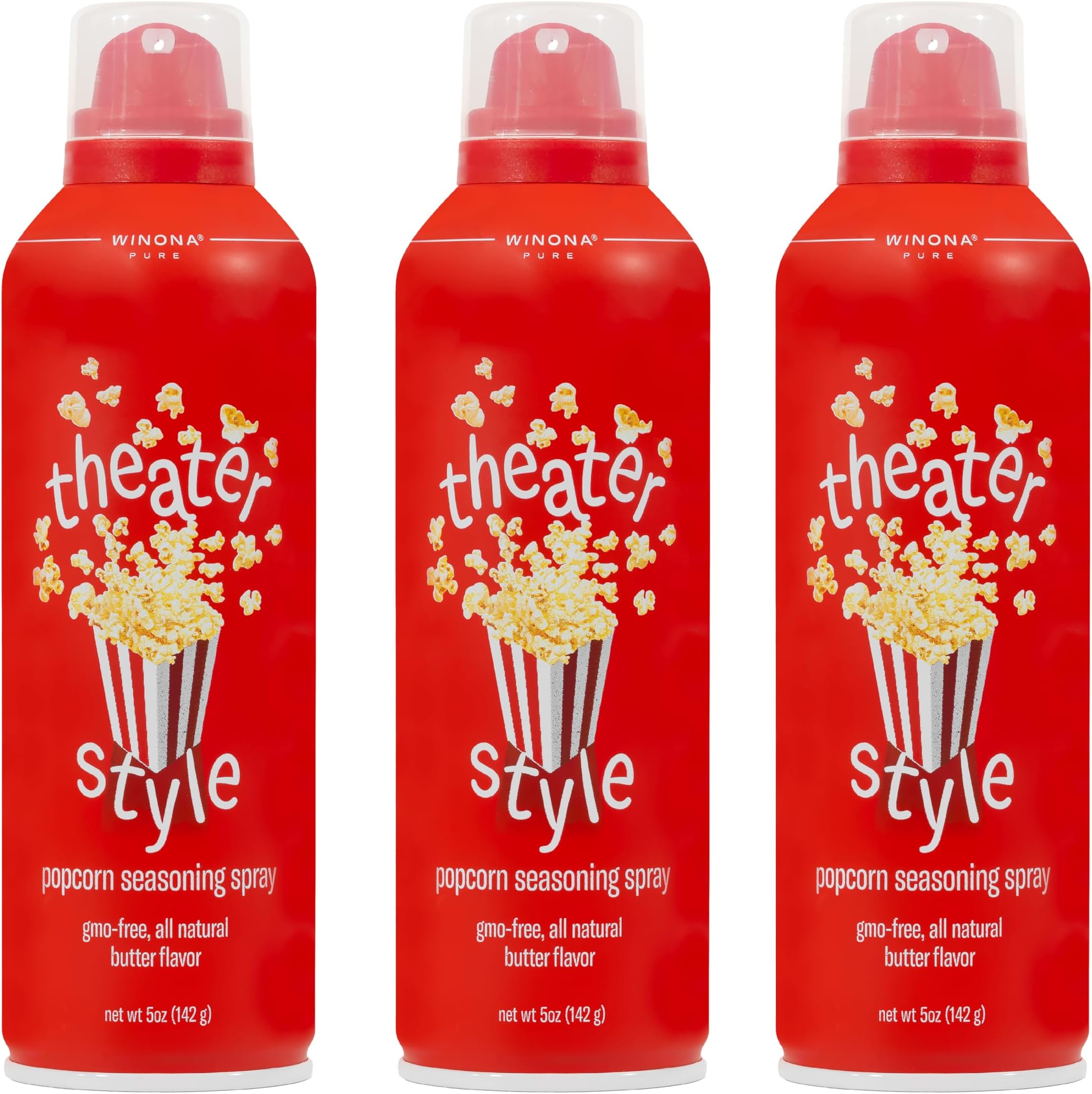 Winona Pure Popcorn Butter Spray - Movie Theater Butter Flavor Spray - Seasoning for Popcorn, Chicken, Baked Potatoes, Vegetables & More - 5 oz Bottle - 3 Pack