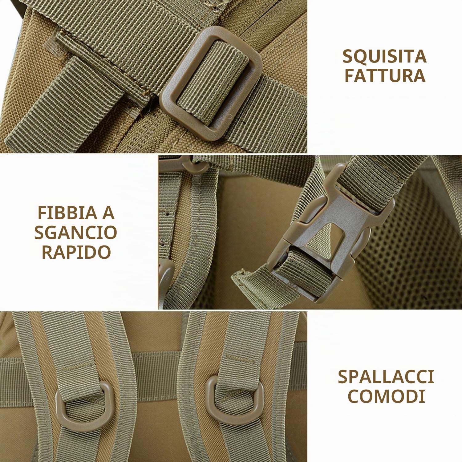 aiGear 25L Zaino Tattico Militare Grande Capacità Impermeabile Kaki | Militare Zaino, Borsone da Viaggio per Uomo/Donna, per Sport all'aperto Trekking Escursioni Pesca Palestra Camping