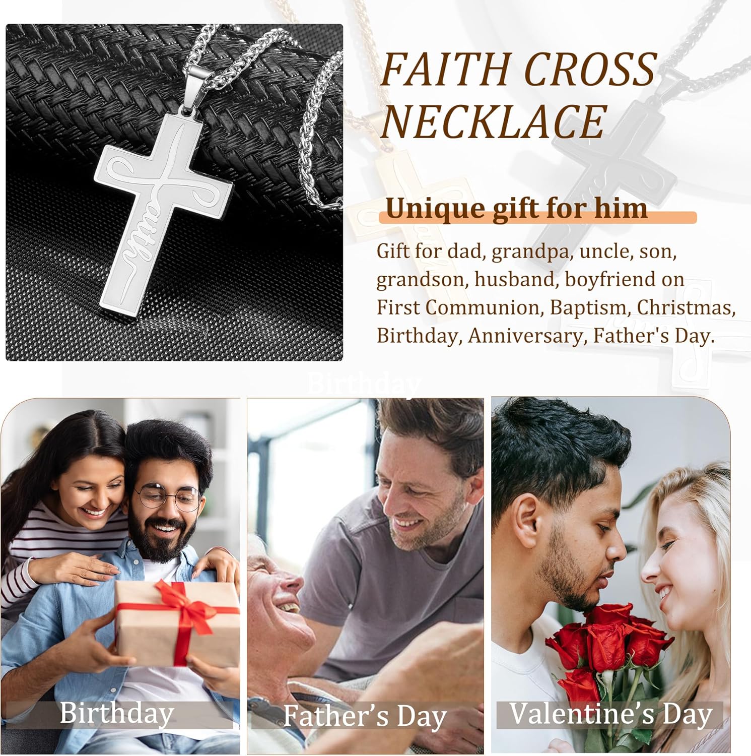 Faith Cross Necklace for Men Boys, Stainless Steel Cross Chain Pendant Necklace, Inspirational Bible Verse Christian Religious Easter Gifts Basket Stuffers - Image 6