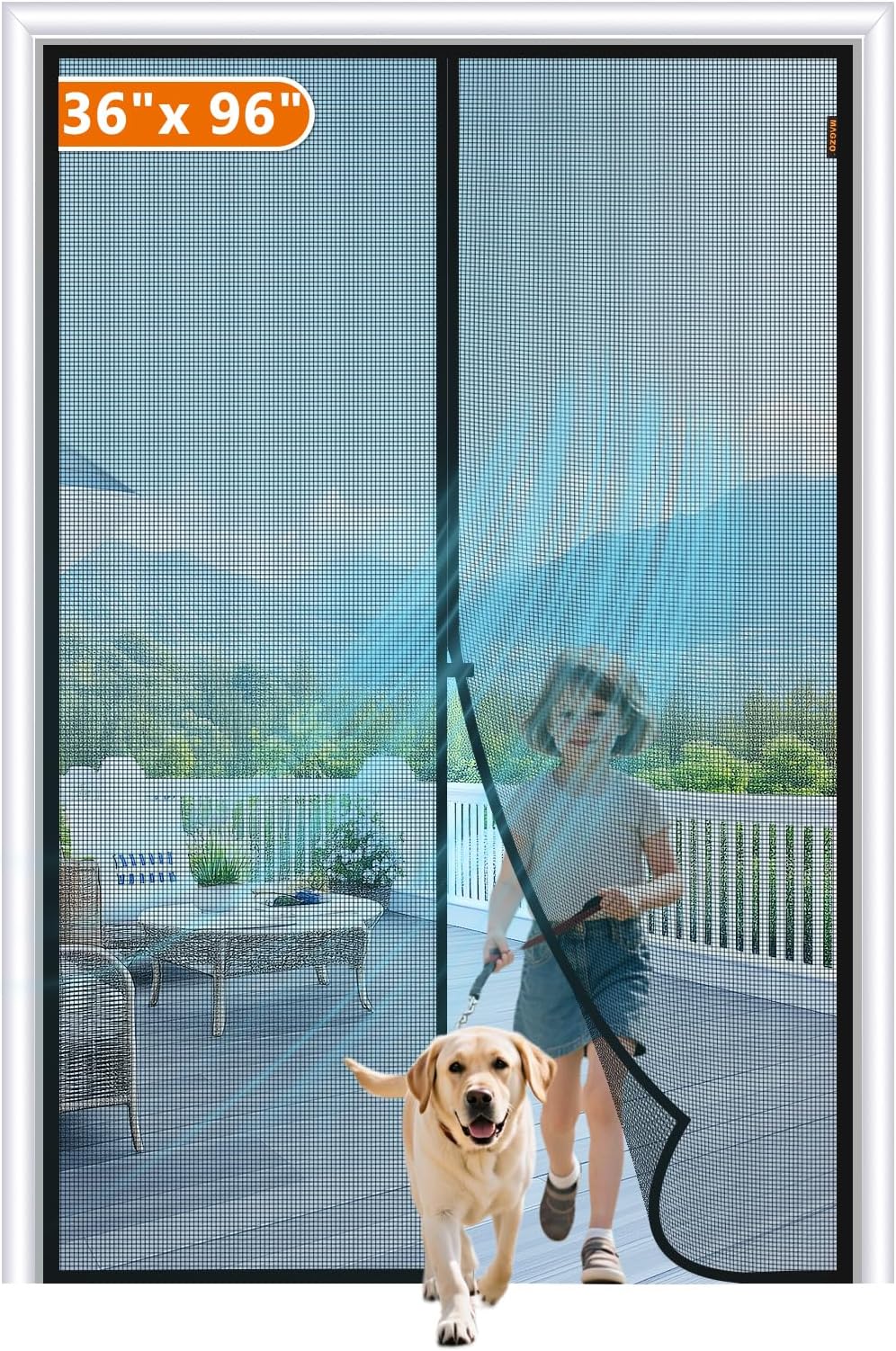 MAGZO Magnetic Screen Door Fit Door Size 36 x 96 Inch, Screen Size 38" x 97" Strong Magnet Door Mesh with Reinforced Hook & Loop for Patio Door, Front Door, Doorway, Black