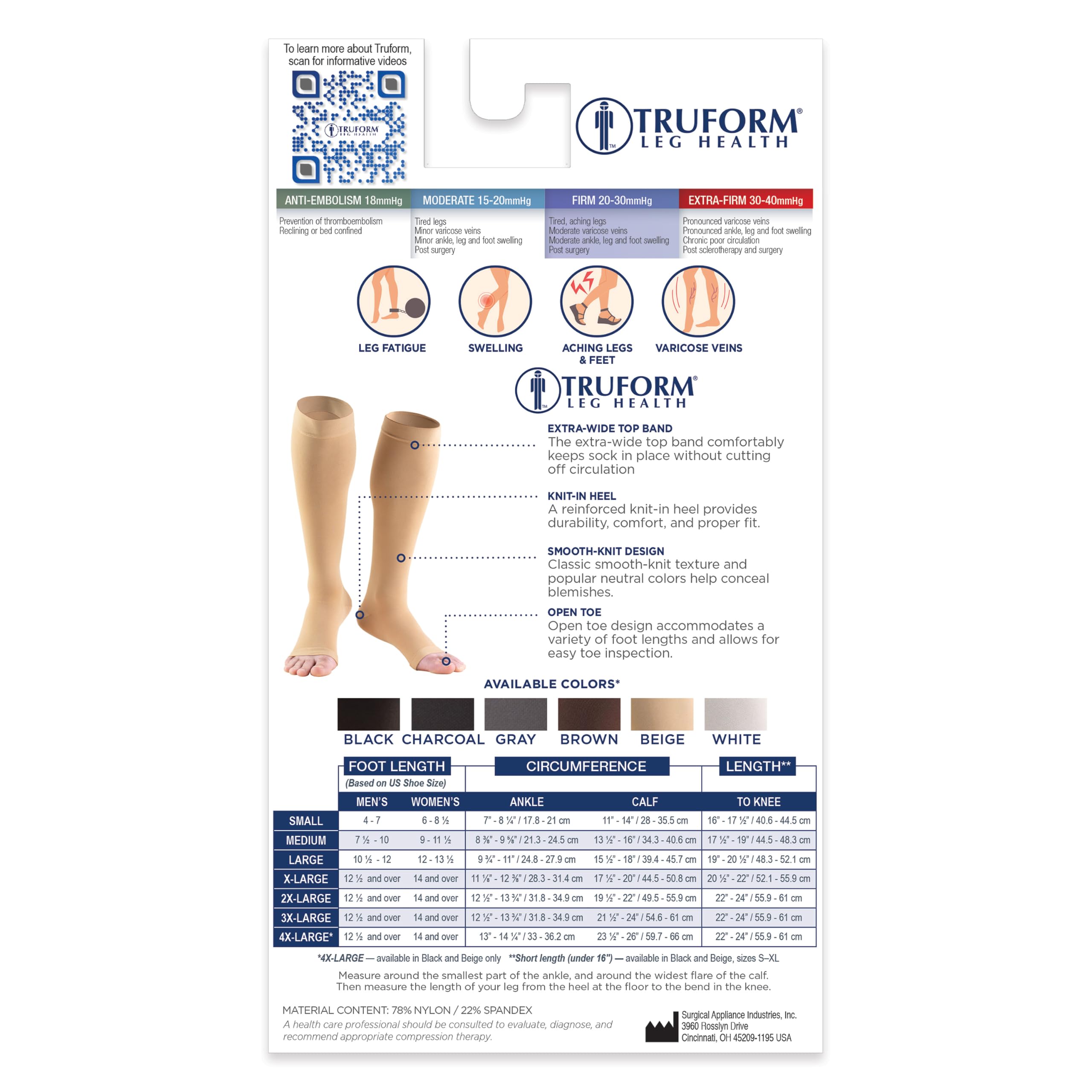 Truform Medias de compresión de 20-30 mmHg para hombres y mujeres, hasta la rodilla, puntera abierta, color gris, talla L
