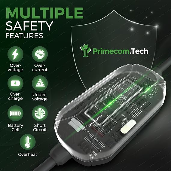 PRIMECOM Level 2 EV Charger 220/240V, 16A, 30ft & 50ft, Portable EVSE Electric Vehicle Charging Cable Compatible with Bolt Volt Leaf BMW i3 Fiat 500e Clarity NIRO Prius (10-30P, 30 Feet)