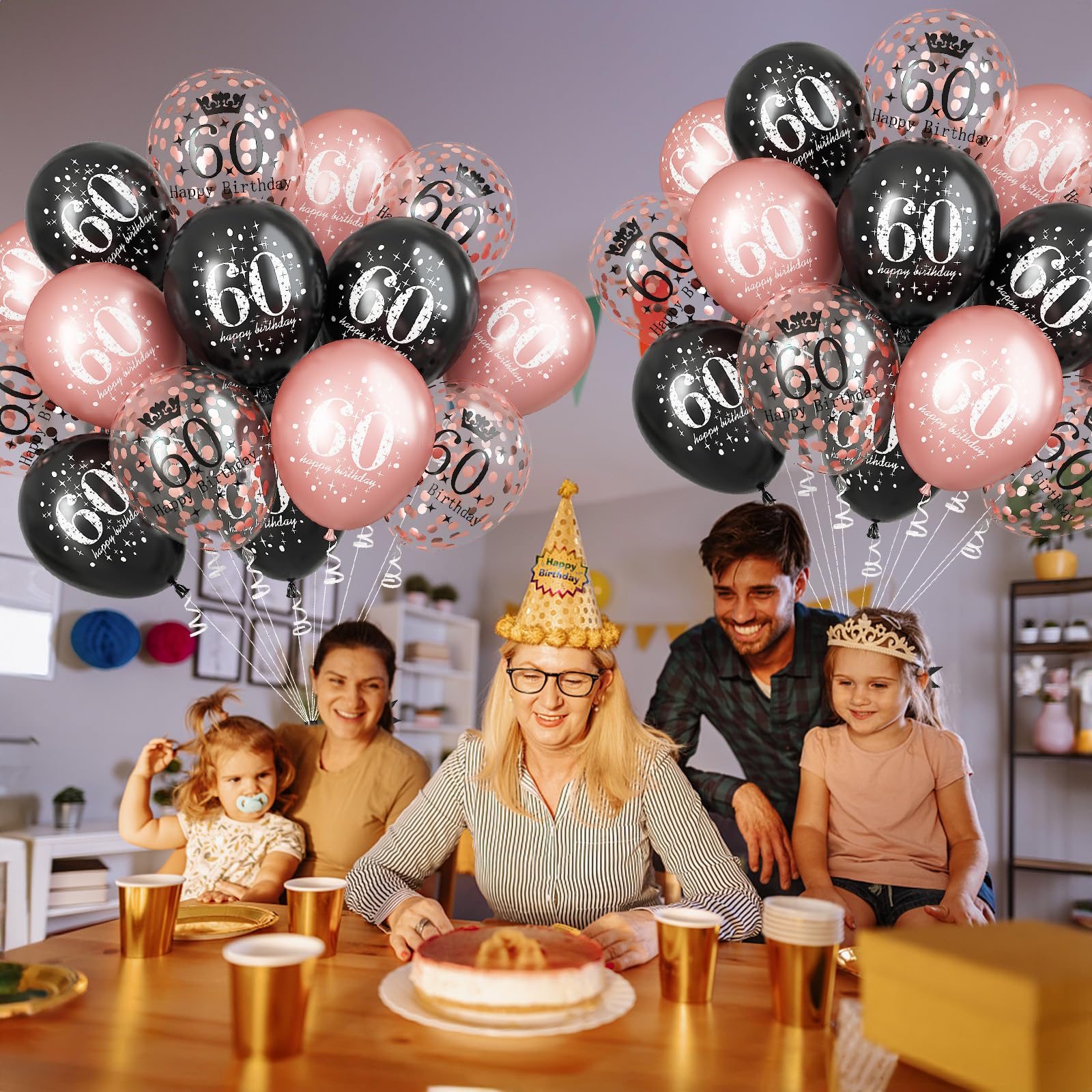 Snapklik.com : Rose Gold Black Happy 60th Birthday Balloons, 60th ...