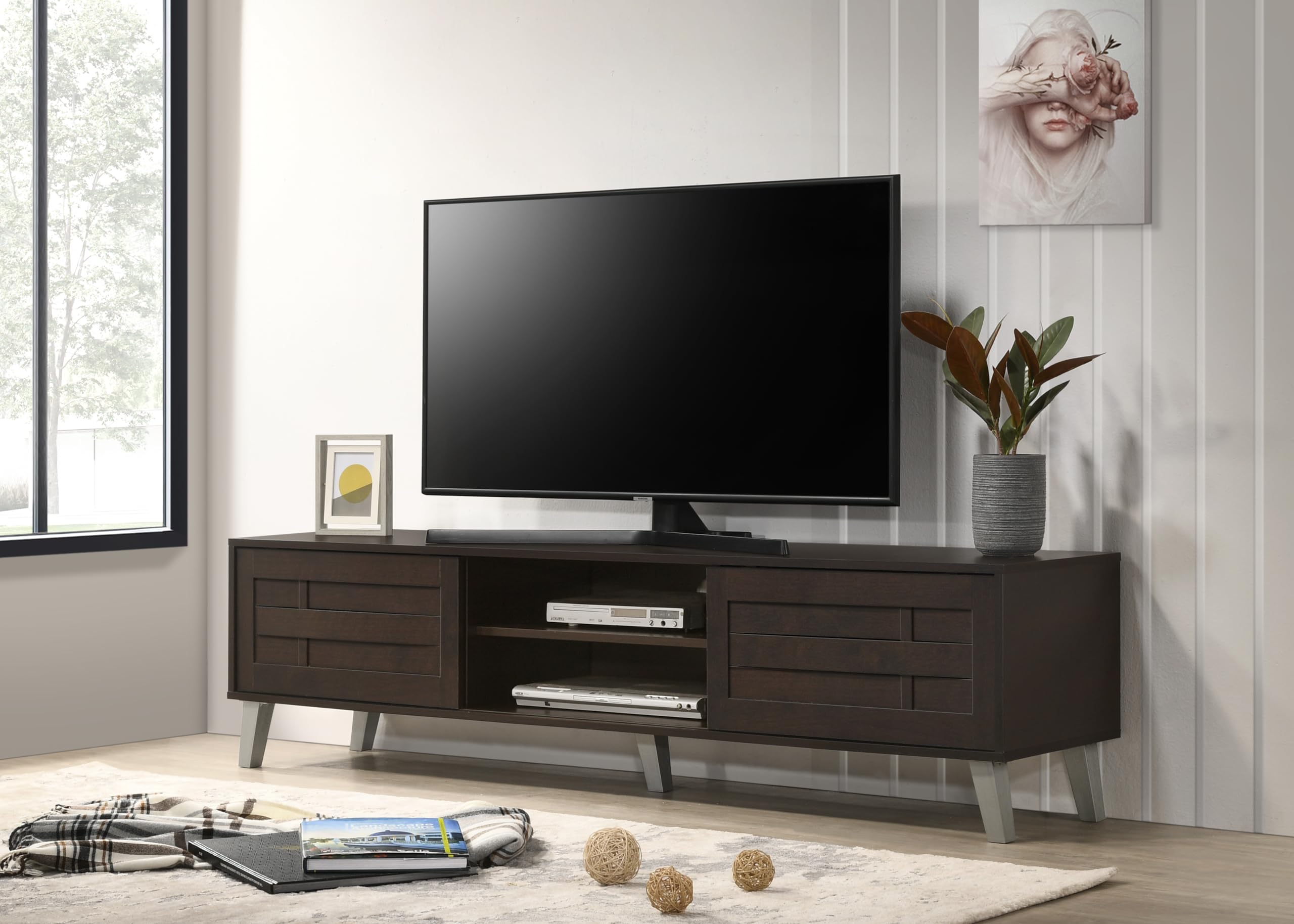 DeckUp Bei-L Engineered Wood TV Unit (Dark Wenge, Matte Finish)