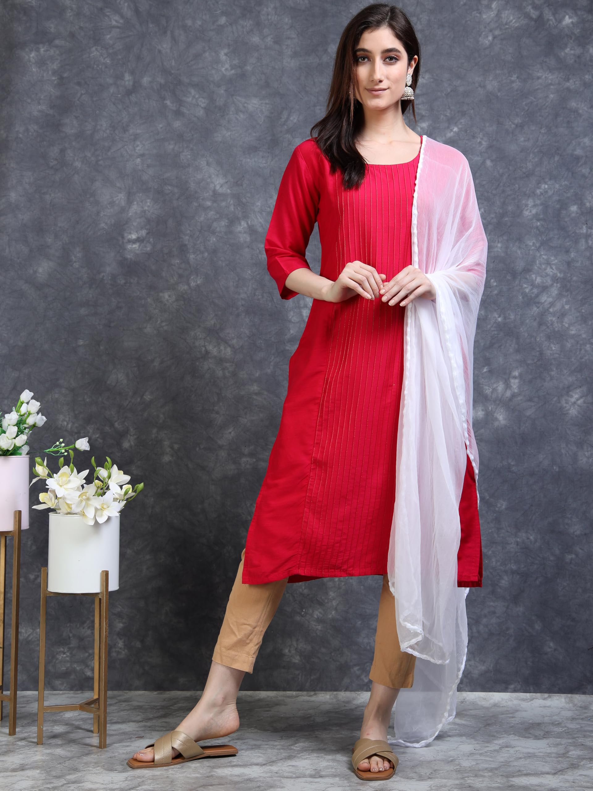 Miraan Women Pure Chiffon Solid Dupatta With Woven Border, 2.25 Meters Length (Chiffdupwhite03_White), 2.25 mtr - Image 5 thumbnail