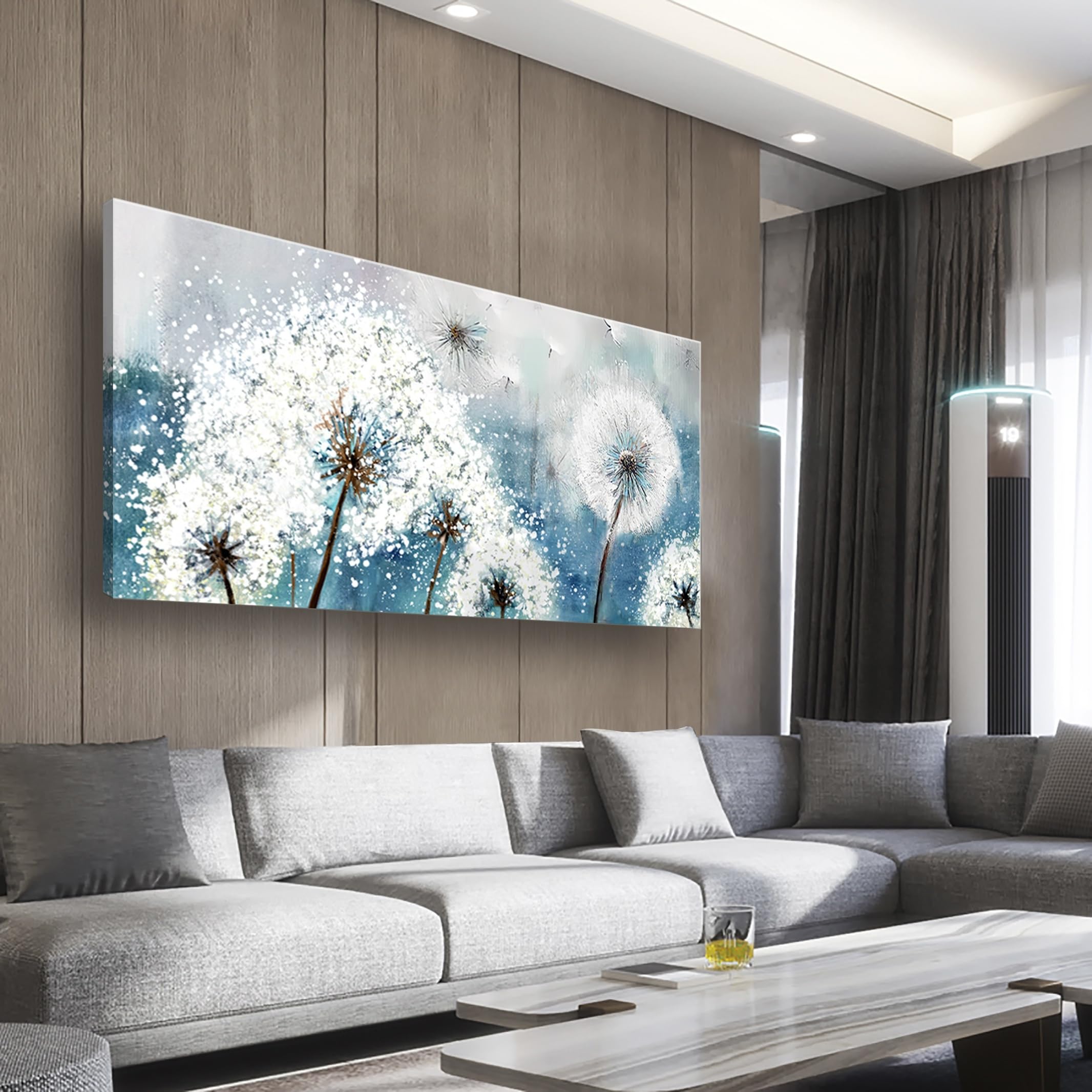 IHHGNB Blue Dandelion Canvas Wall Art, Modern Floral Landscape Painting Pictures Wall Art for Living Room Bedroom Bathroom(40x80cm(16x31in)/No frame)