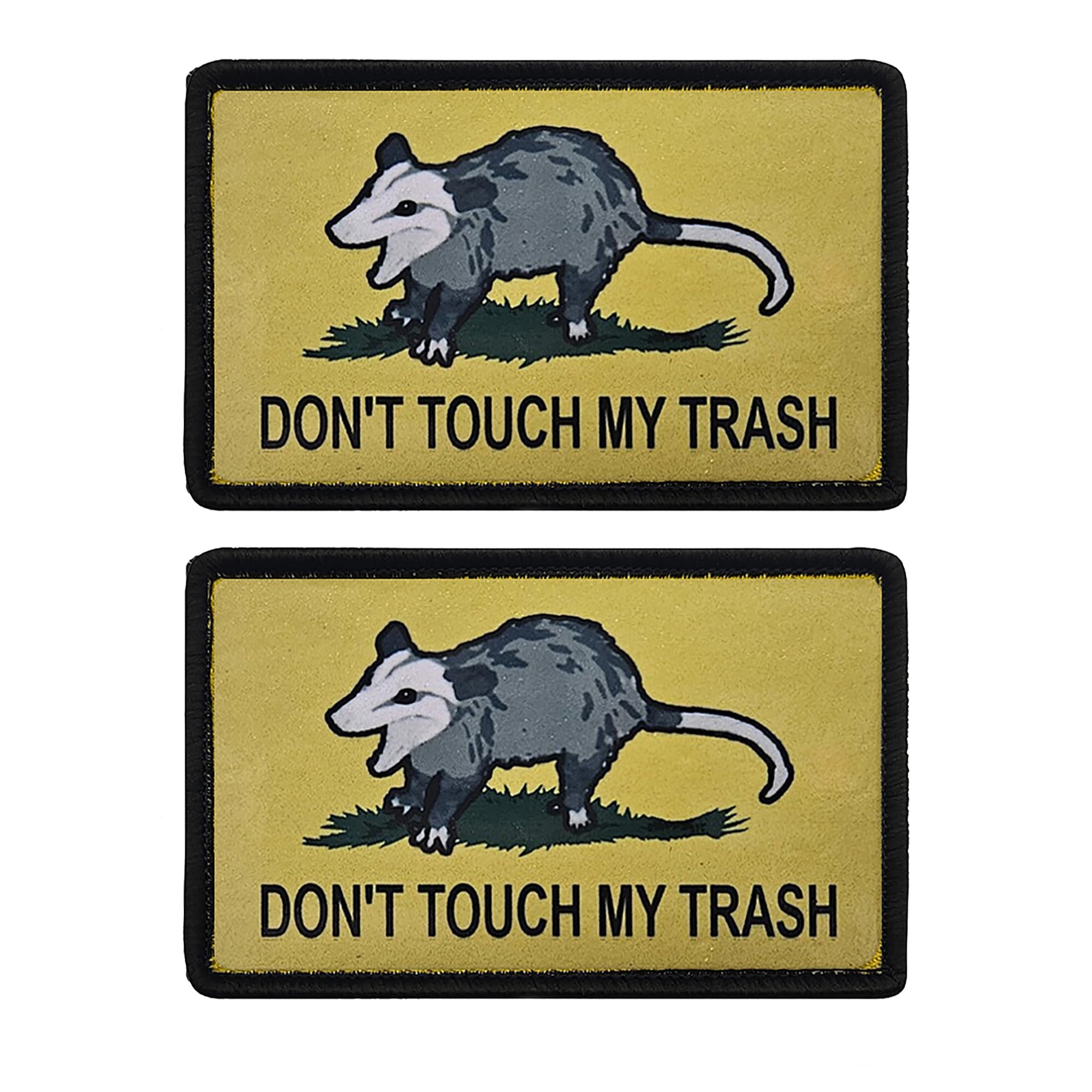 Raccoon Printed Patches, Don't Touch My Trash Design, Embroidered Edge Printing Fabric Patch Applique, Hook Fasteners Backing with Loop Swatch, 3.15 x 1.97 Inch