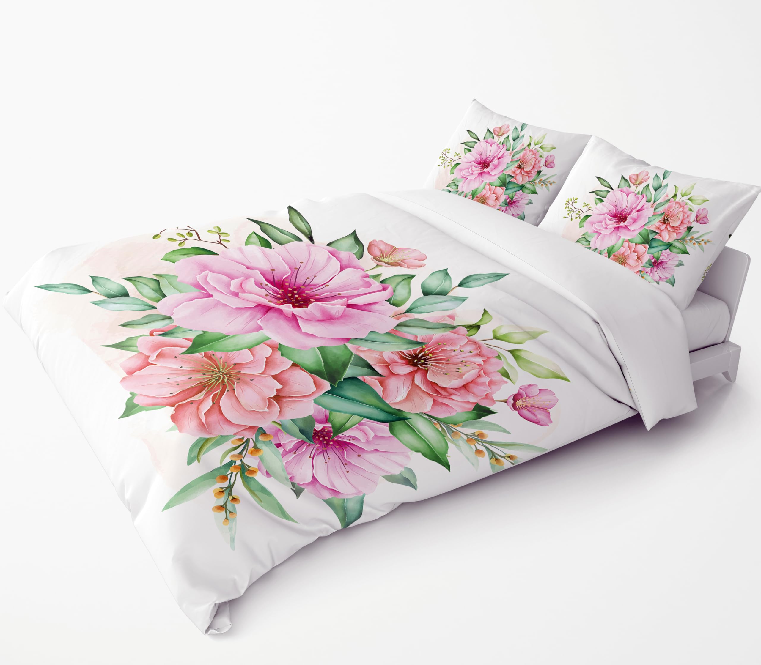 Adam Home 3D Floral Duvet Cover Set With Pillowcases Home Bedroom Décor Digital Printed Microfiber Super King Bedding Set Made in UK|Pink Floral