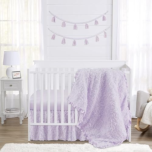 Miniatura 1 de Sweet Jojo Designs Juego de ropa de cama para cuna de bebé color morado lavanda bohemio floral rosa para bebé cuarto de bebé color lila claro