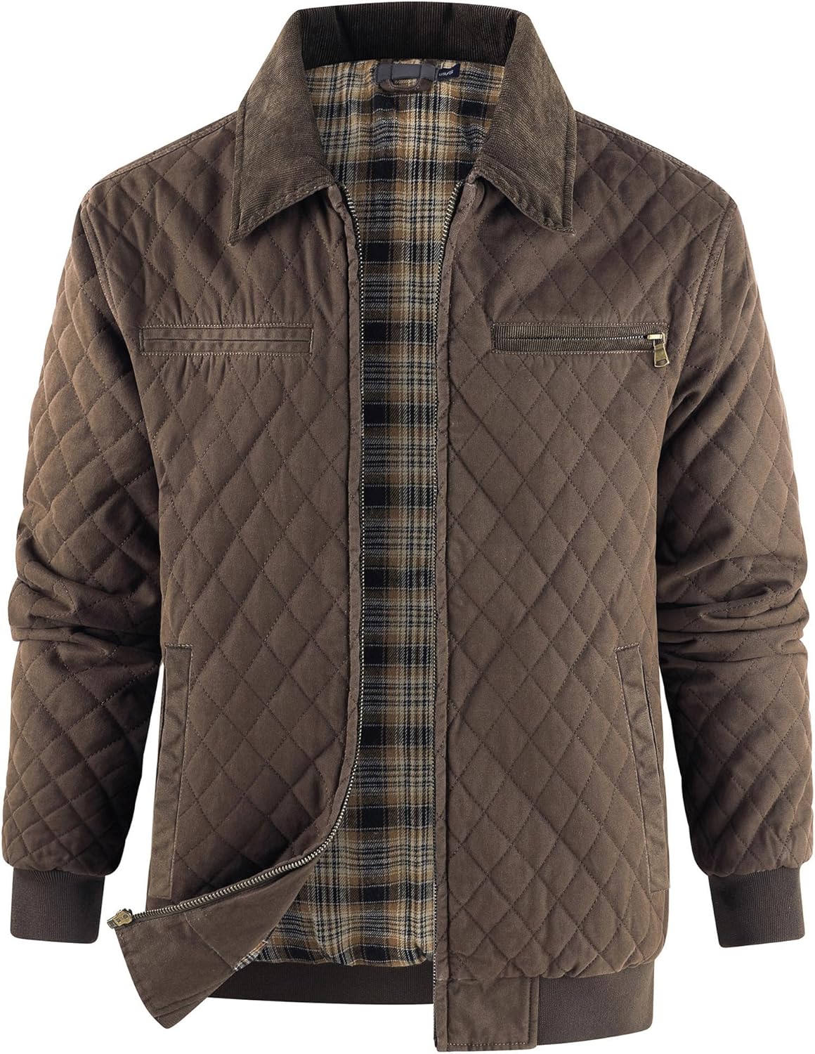 Mr.Stream Men's Diamond Quilted Cotton Duck Canvas Insulated Plaid Flannel Lined Padded Jackets
