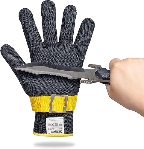 Miniatura 36 de Schwer - Guantes de trabajo resistentes al corte, hechos de malla metálica de alambre de acero inoxidable, para hombres y mujeres, para abrir