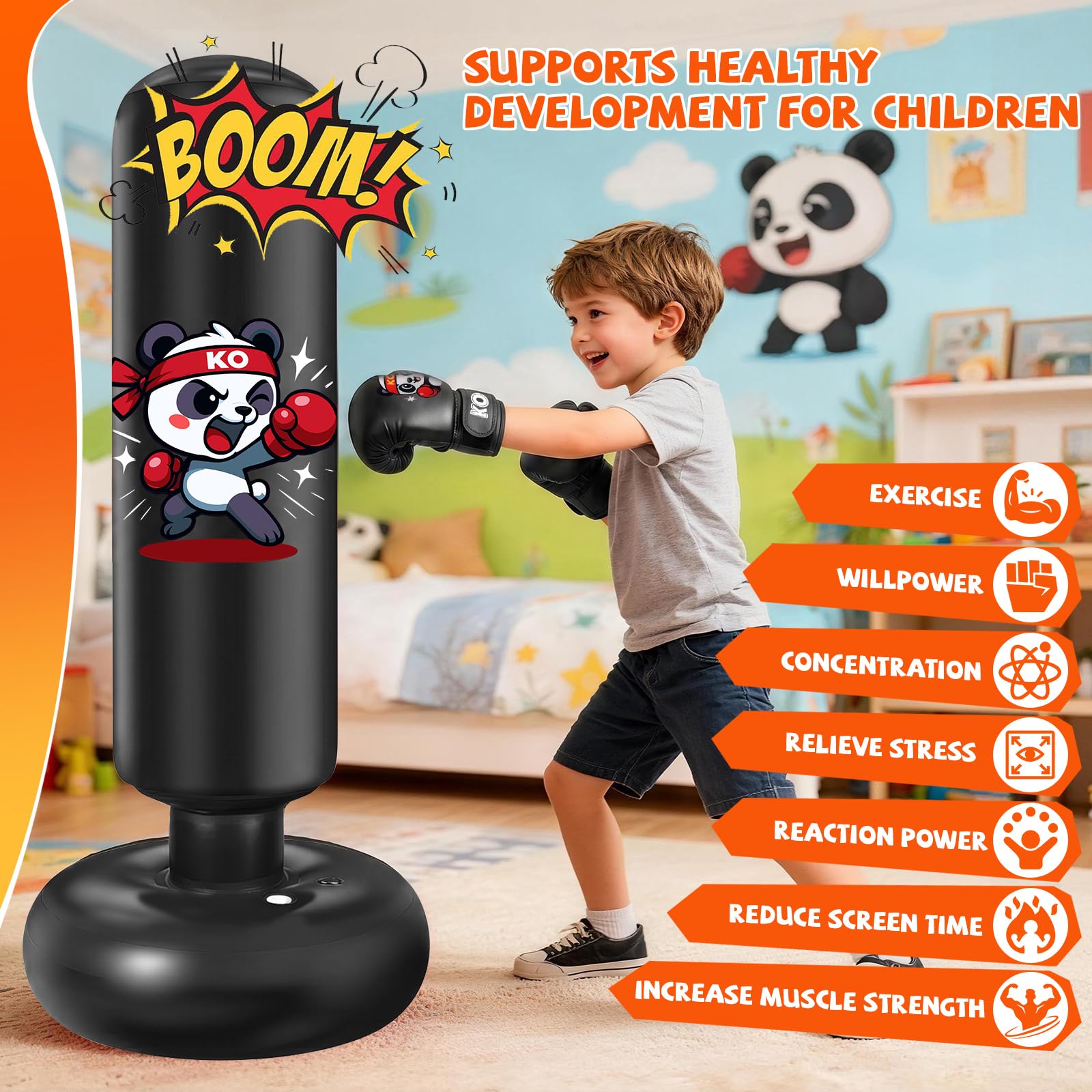 Boxsack Kinder Ninonly 130cm Muster Standboxsack Kinder mit Boxhandschuhen Üben von Karate,Taekwondo für Jungen und Mädchen