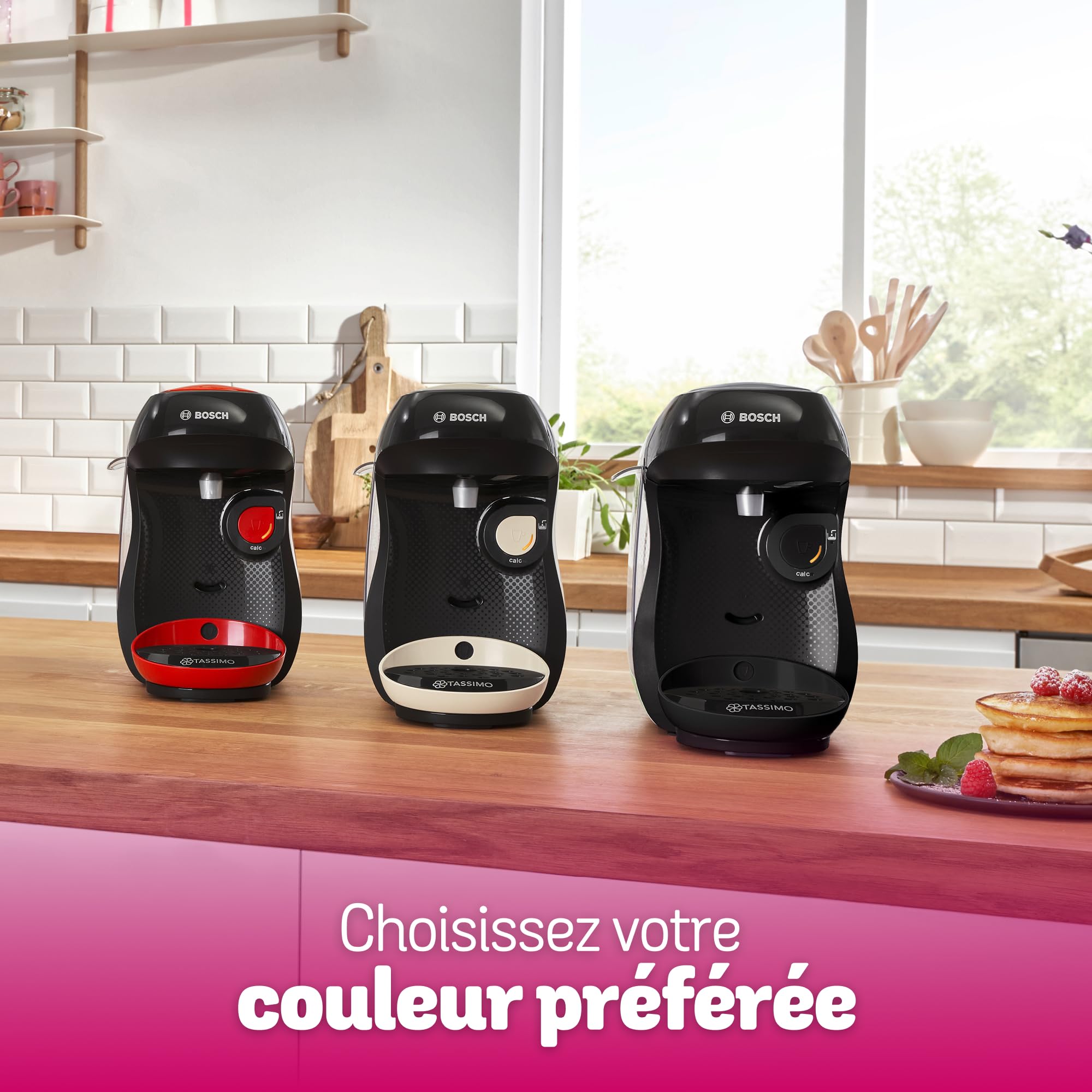 Bosch Machine à café multi-boissons Tassimo Happy friendly, TAS107E, plus de 70 boissons chaudes, OneTouch, cafétière à dosettes, Intellibrew, couleur crème