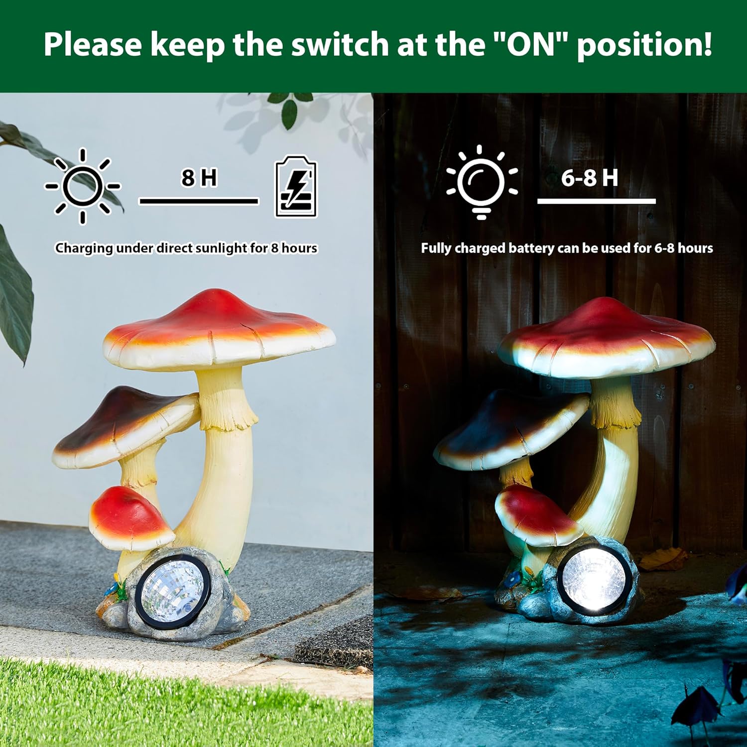 Glitzhome Solar Mushrooms Figurine Lights Outdoor Garden Statue Decoration Patio Ornaments Gift, 15.75" H