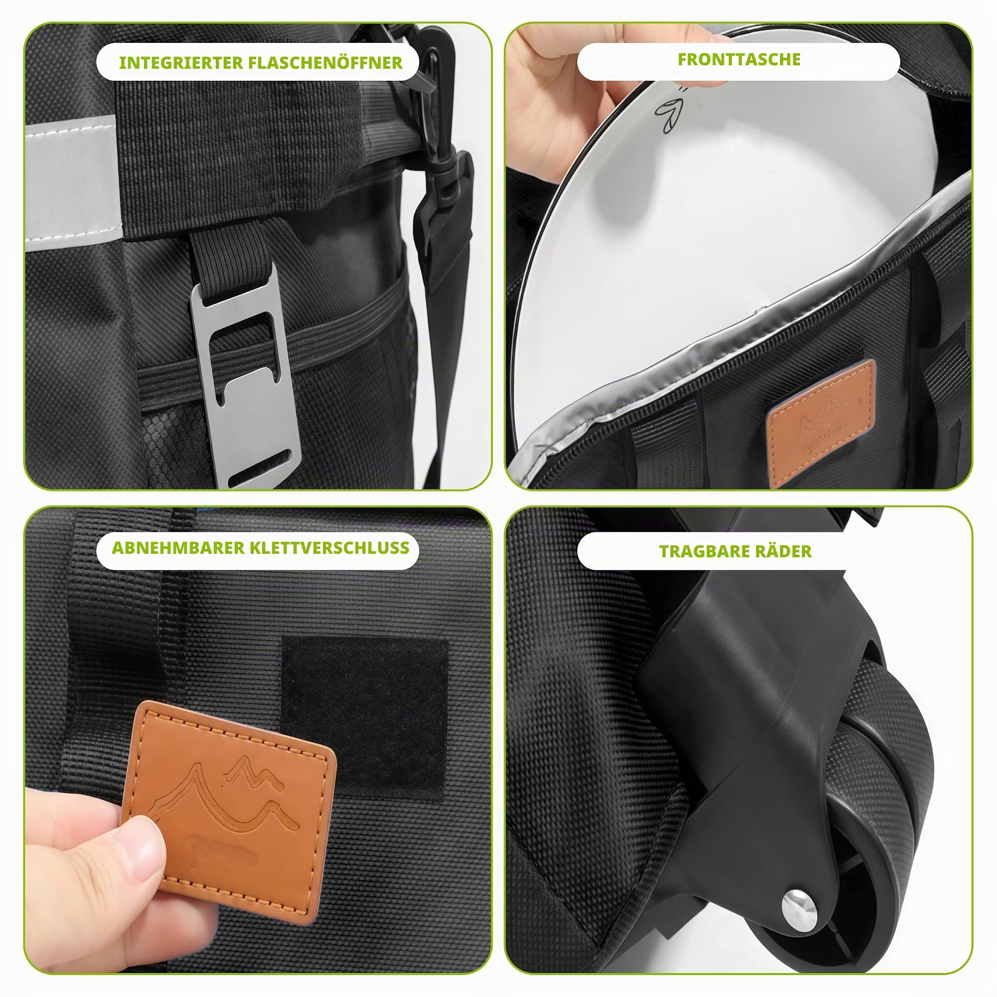 Isolierte Kühlbox mit Rädern, 35L Faltbar Picknicktasche, Tragbare wasserdichte Isoliertasche mit Verstellbare Schultergurte, Warm und Kalt Halten für Camping, Picknicks und Grillabende