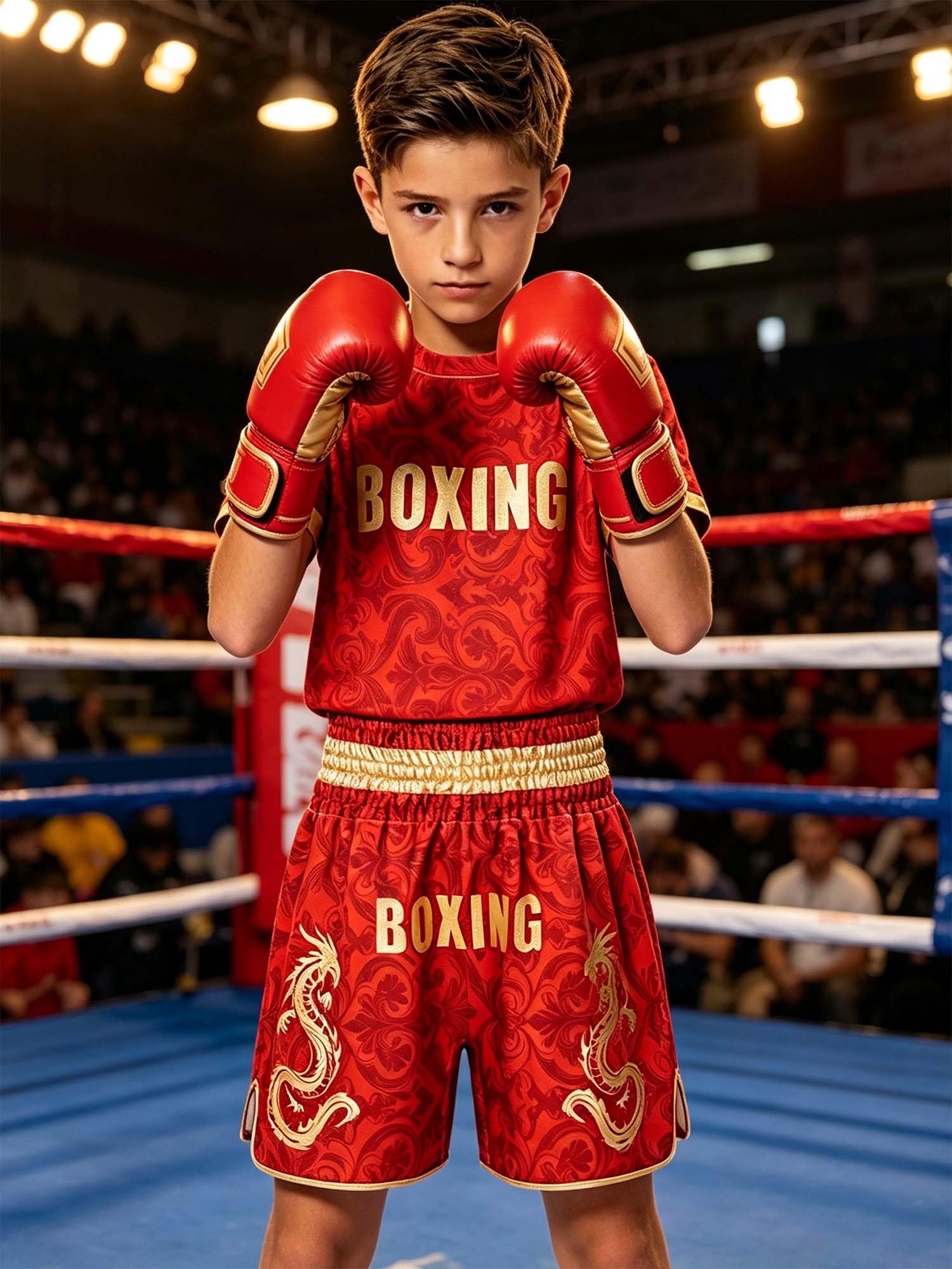 Bambini Completo Pugilato Pantaloncini Boxe Bambino Maglietta Leone
