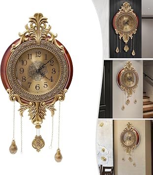 8.7 Inch Dial Retro Wall Clock with Swinging Pendulum, Wood Silent Clock Vintage Style Clock Decorative for Living Room Bedroom Office Cafe Hotel