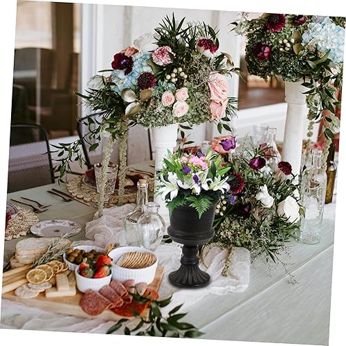 Miniatura 2 de Yardwe Jarrón blanco para decoración de mesa al aire libre, maceta negra con urna negra, jarrón alto de metal, maceta de hierro, arreglo de flores,