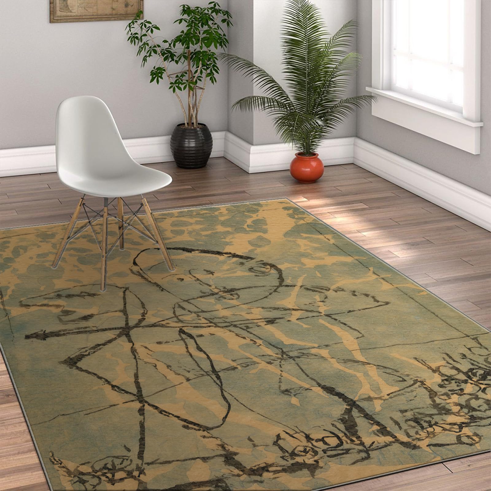Dywaniki retro shabby 100 x 150 cm, motyw Paul Klee, rustykalne dywany do sypialni, antypoślizgowy dywan przy łóżku, estetyczny dekoracyjny do kawy