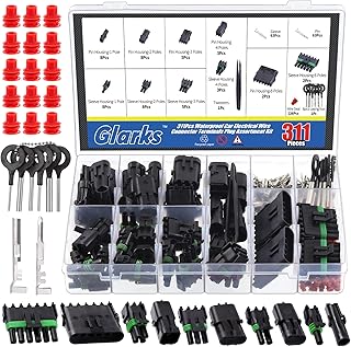 Glarks 311Pcs 26 Kit 1/2/3/4/6 Pin Male&Female Waterproof Automotive Electrical Wire Connector Terminal Plug with Terminal Removal Tool Kit, 20-14 AWG Truck Harness Plug Car Spark Plug Connector
