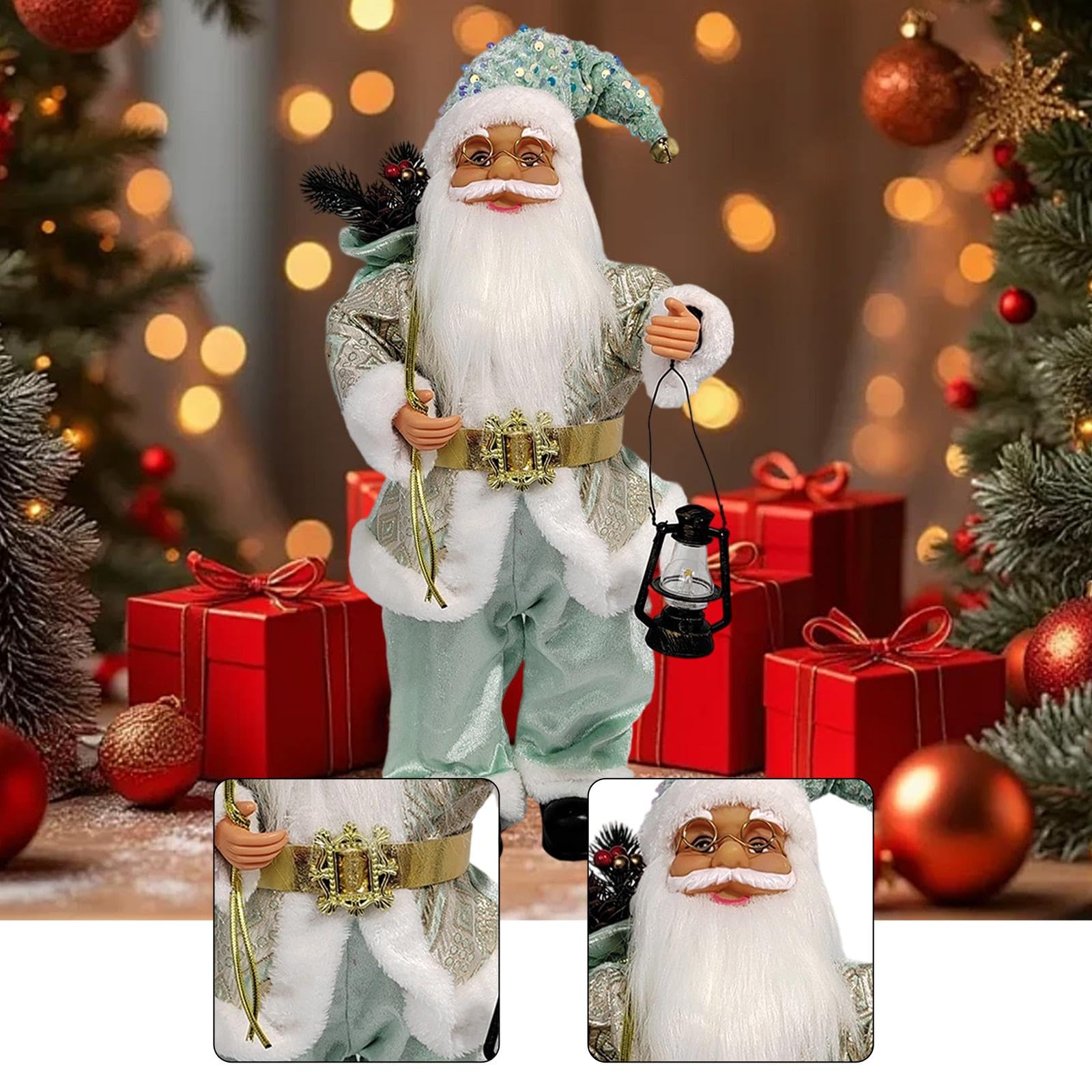 Santa Man Doll Muñeco Navideño de Tela con Traje Tradicional Figura Decorativa Coleccionable para Mesa Adecuado para Sala de Estar Dormit, Verde, Individual