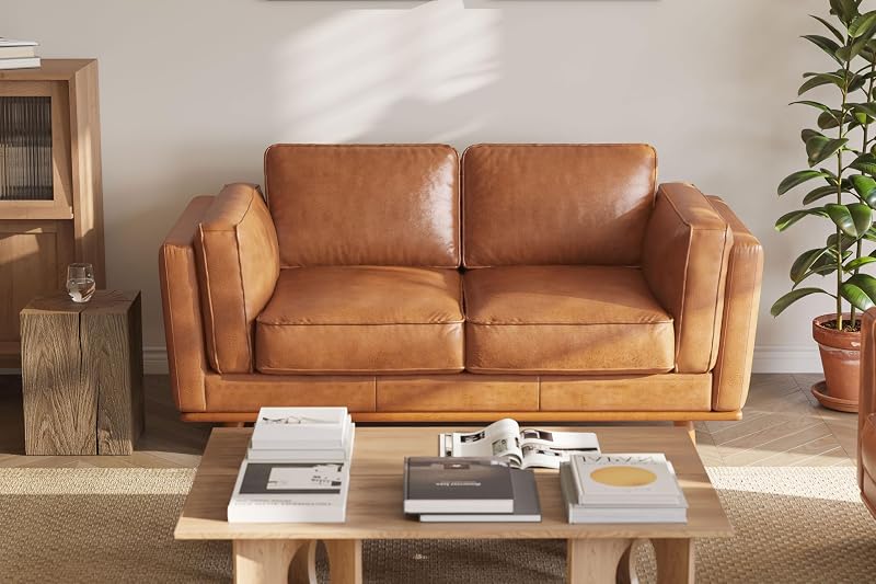 Valencia Artisan Full Leather Loveseat Sofa 66” - Pure Full Italian Nappa Leather Couch, Solid Wood Accent, Ultimate Comfort, Cognac Tan image 6