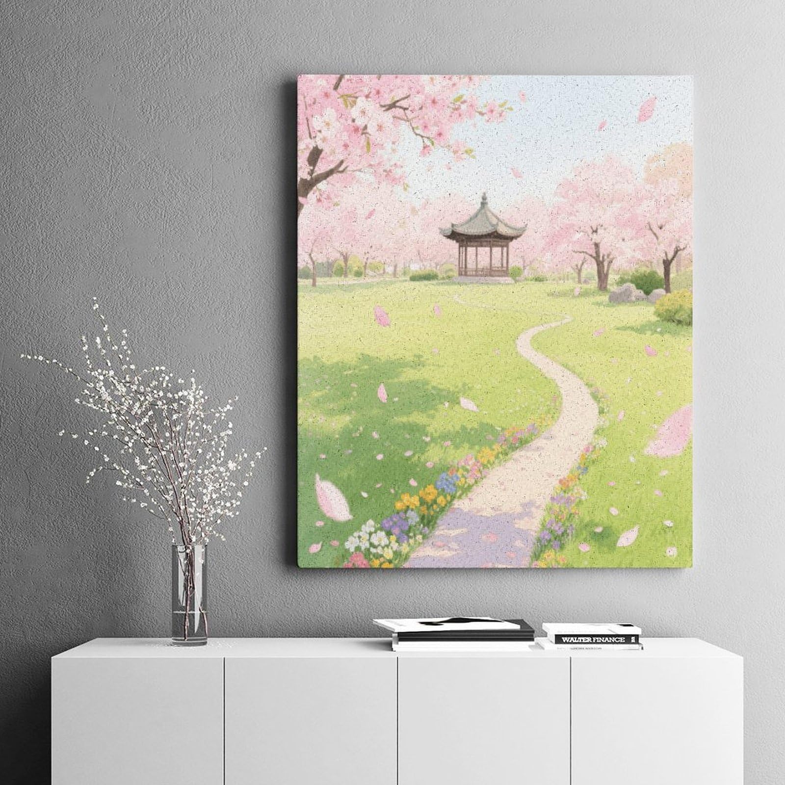 Malen-nach-Zahlen-Set "A Park with Cherry Blossoms in Full Bloom", Malen-nach-Zahlen-Set für Erwachsene, Erwachsene, Malen-nach-Zahlen-Kits auf Leinwand, Acryl-Ölfarben, Gemälde mit Pinseln für