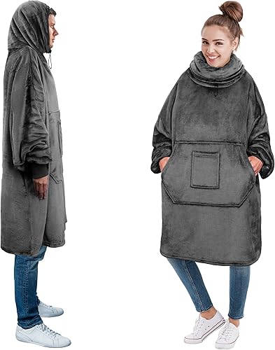 PAVILIA Manta Ponible con Capucha para Mujeres y Hombres, Sudadera con Capucha Oversized Manta, Manta Suéter con Capucha Calentador de Cuello, Pod