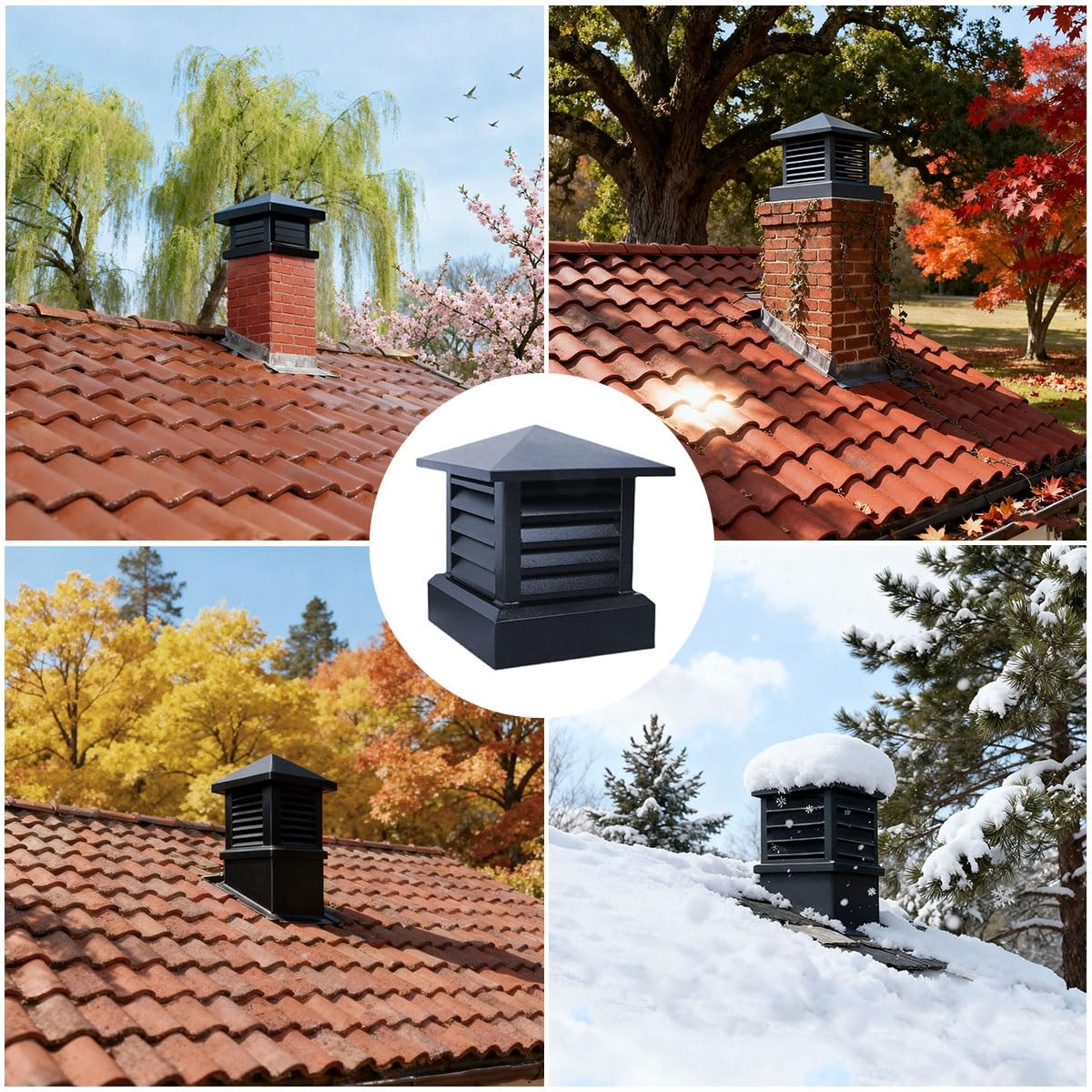 Tapa para Tubo de Chimenea de Aleación de Aluminio, Cubierta de Conductos Cuadradas de 25 30 35 cm, Sombrerete Chimenea Antilluvia para Estufas Exterior Patio Tubo(35 cm)