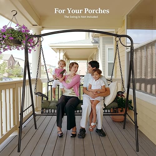 Miniatura 6 de VINGLI Soporte de columpio de metal mejorado para porche con acabado de bronce antiguo, marco de columpio de acero resistente de 660 libras con
