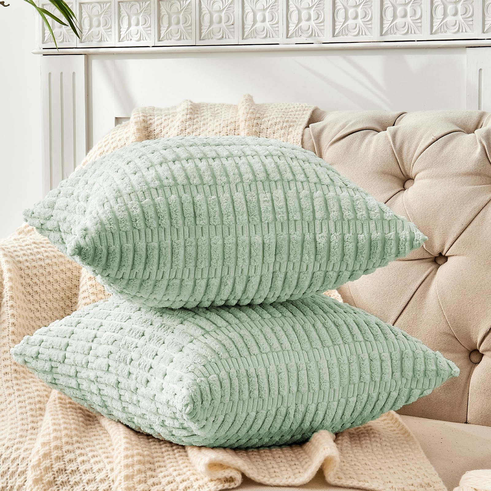 FY FIBER HOUSE Set di 2 federe in velluto a righe (40 x 40