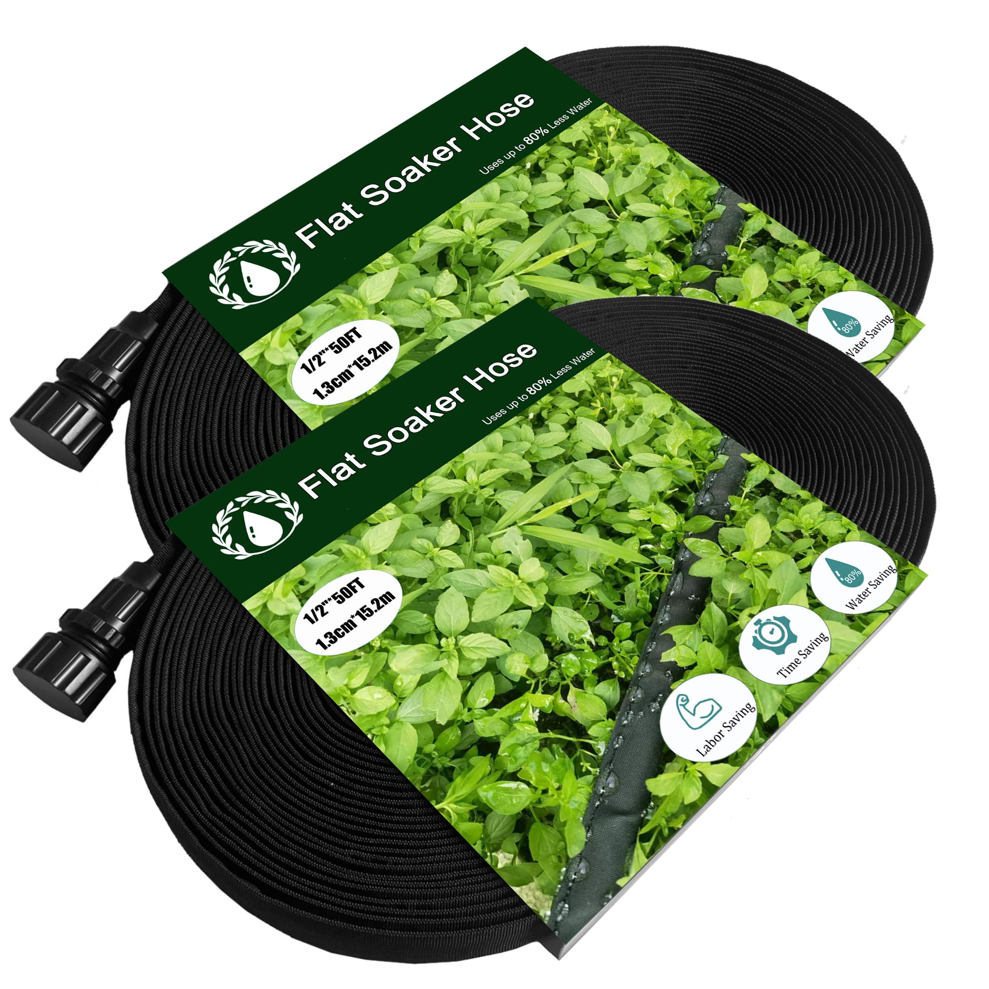 Soaker Hose - 1/2 inch 50Ft x 2 Linkable Consistent Drip Irrigation Hose Save 80% Water, Leak proof Heavy Duty Save Water Double Layer Sprinkler Garden Hose For Garden Bed,Vegetable, 2 Packs