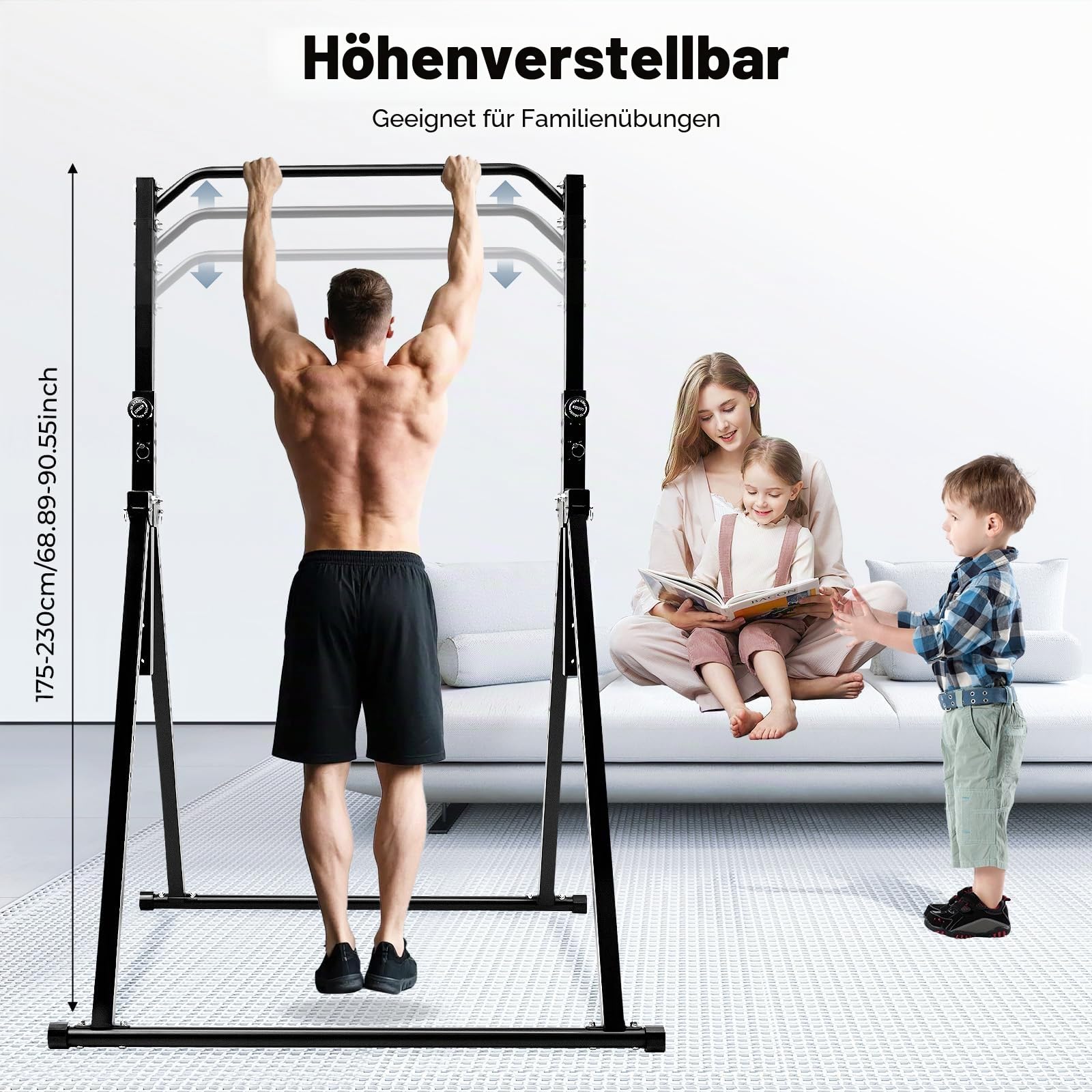 Faltbar Power Tower Dip Station Klimmzugstange Freistehend Höhenverstellbar Pullup Bar Stabiler Dreiecksstruktur für Home Gym, bis 200 kg Belastbar