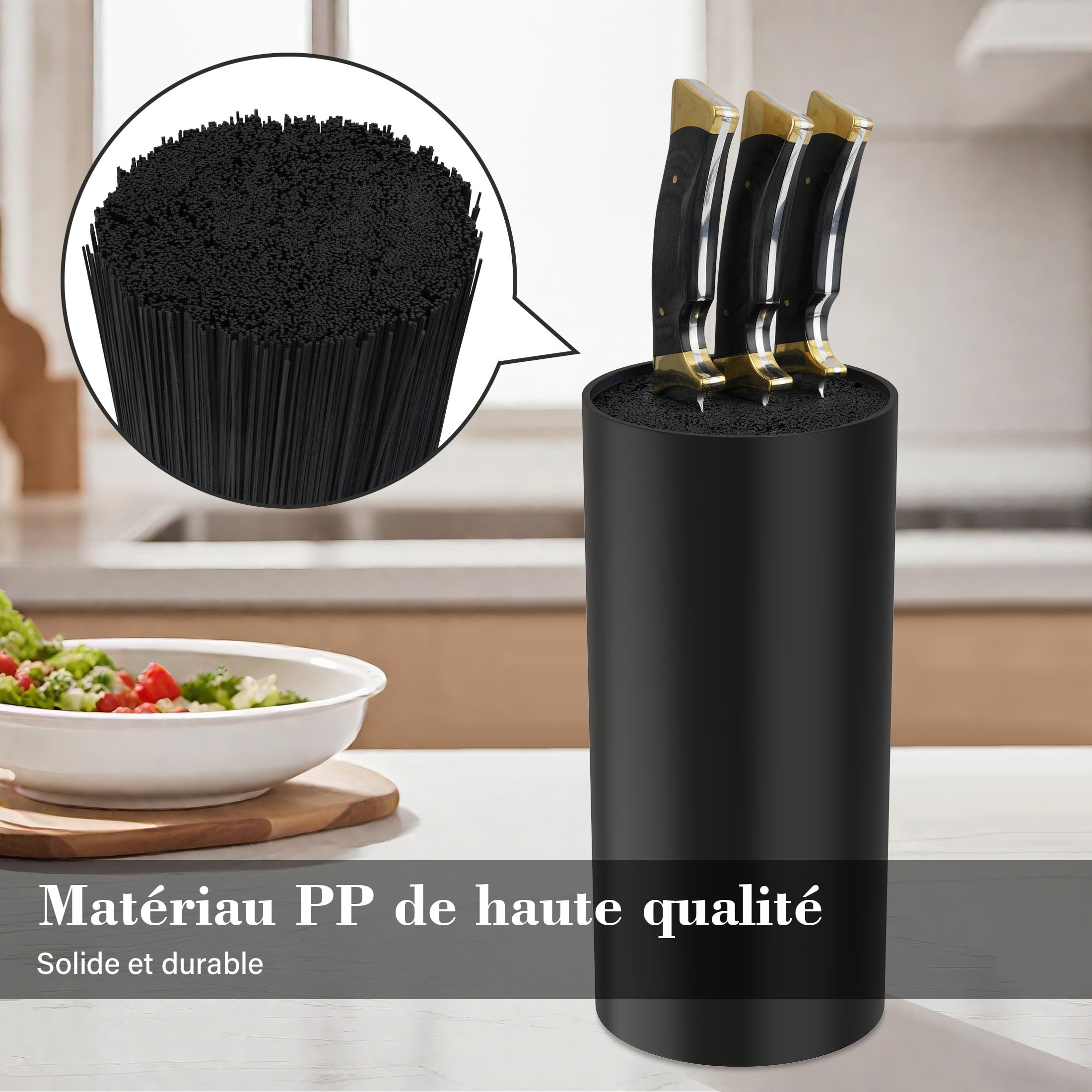 Porte Couteau, Bloc Couteaux Cuisine Vides, Universel Range Couteaux de Cuisine avec Lattes Flexibles, sans Couteaux, Noir