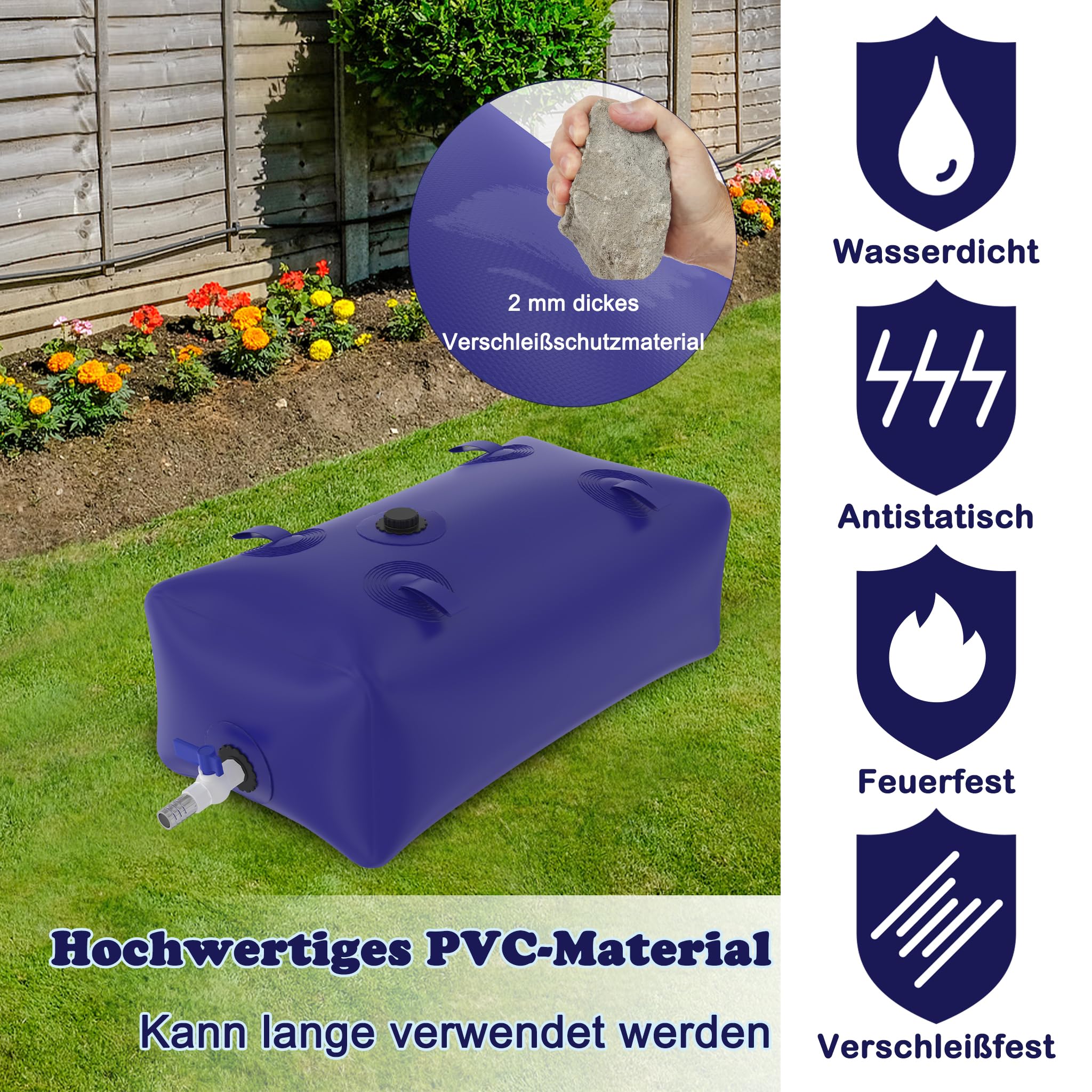 HENGMEI 110L Wasserblasen Tragbar AufbewahrungsbehäLter Faltbarer Wassertank WasserbehäLter Großem Fassungsvermögen mit Wasserhahn Wasserbeutel, DüRreresistenz, Brandschutz, Notwasser
