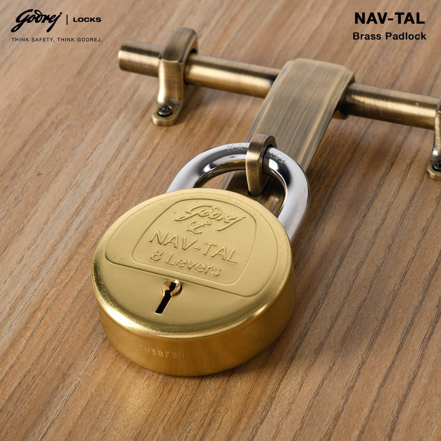 Godrej Locks | Navtal 8 Lever Brass Padlock 85mm with 3 Keys | Hardened Steel Shackle | Heavy Duty | for Main Door, Gates, Shutters, Warehouses, Offices & Industrial Use | 1 Year Warranty — Amazon image 2