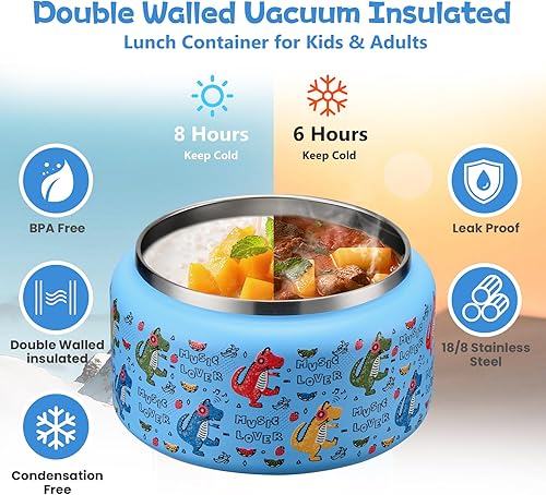 Miniatura 5 de Termo para sopa de 13.5 onzas para comida caliente para niños, frasco de comida aislado al vacío con tapa de hebilla, boca ancha a prueba de fugas,