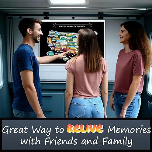 Miniatura 6 de Mapa Grande de Estados Unidos de 23x16 Pulgadas para Rascar - Diseño de Viaje Dibujado a Mano con Accesorios, Laminado para Decoración del Hogar -