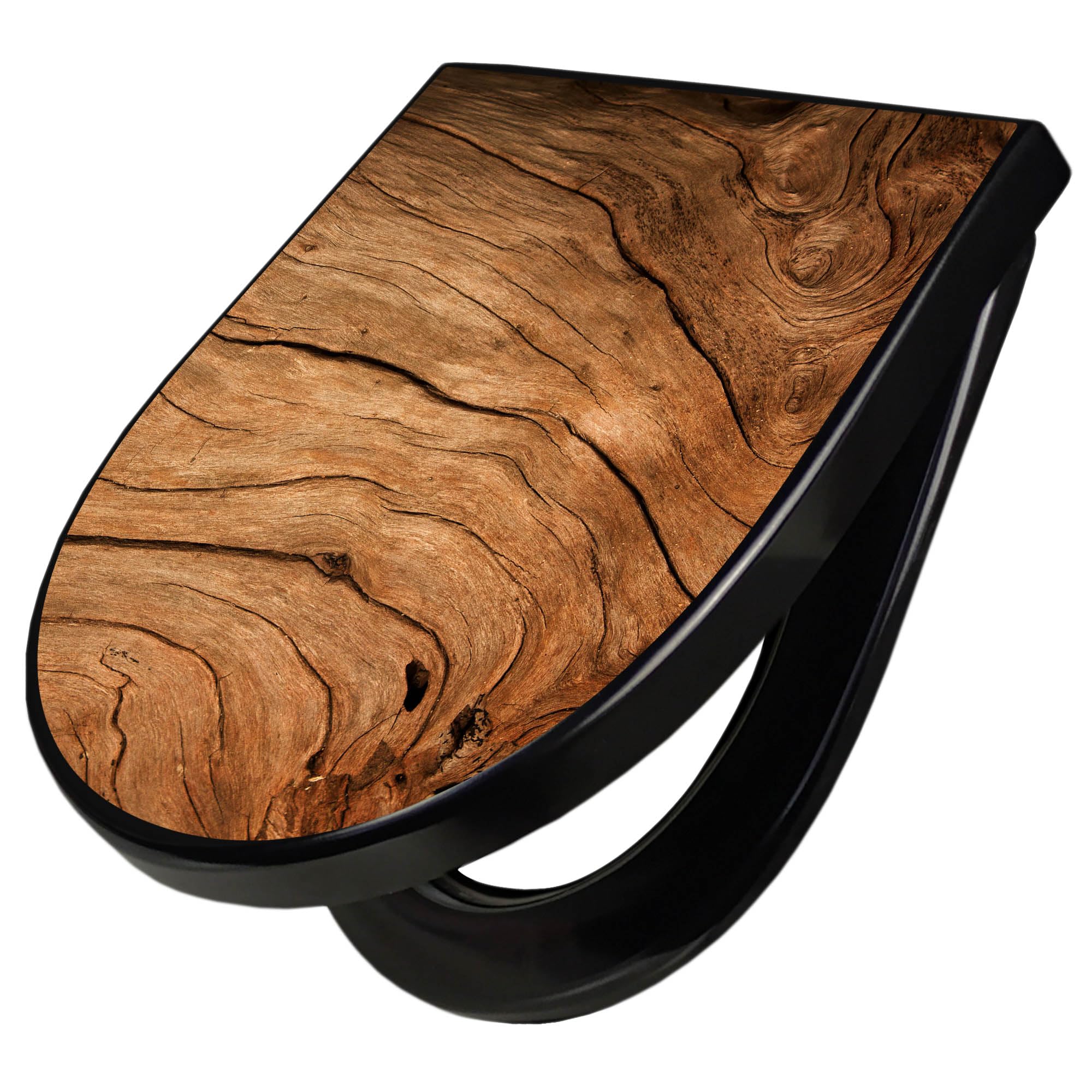 banjado WC Sitz mit Absenkautomatik D Form - Toilettendeckel mit Absenkautomatik D Form - Klodeckel Softclose - stabile Klobrille - Toilettensitz Schwarz - Motiv Trockenes Holz
