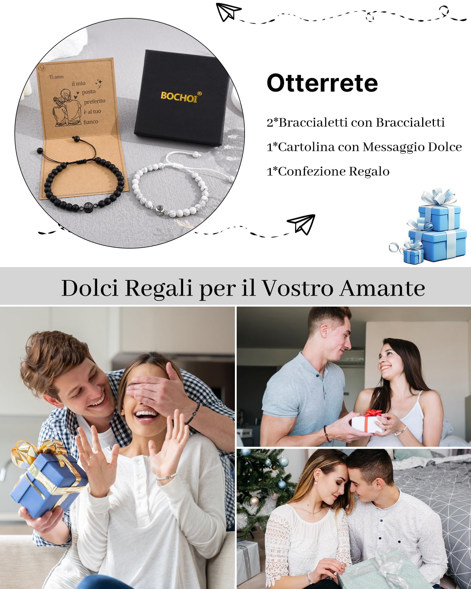 BOCHOI 2 Articoli Ti Amo Bracciale Regali Di Coppia Regalo Anniversario Per Lui Abbinato Per Fidanzato Fidanzata Il Mio Amore Anima Gemella Gioielli